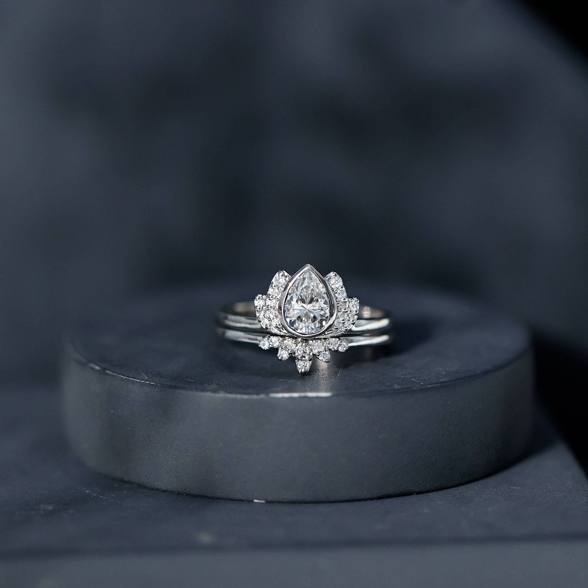 Rosec Jewels-Certified Moissanite Lotus Flower Bridal Ring Set
