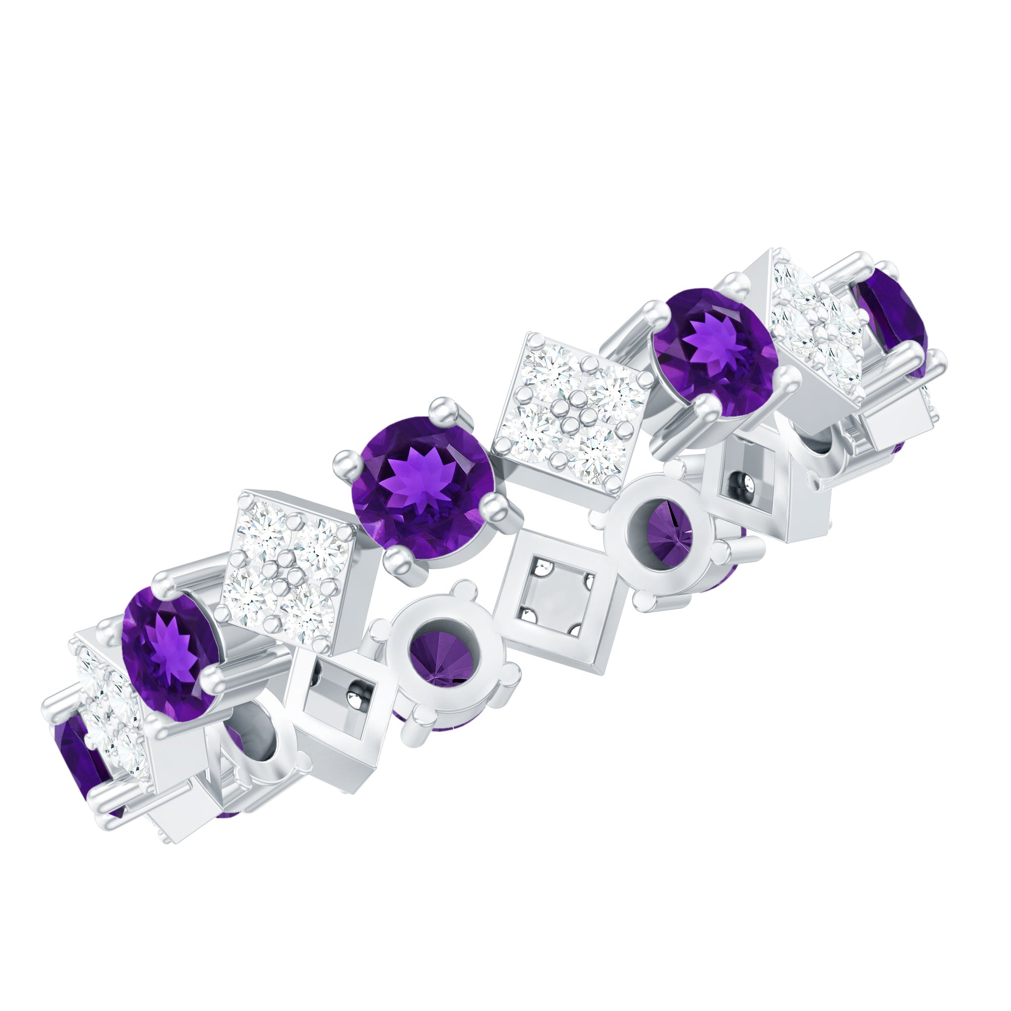 Rosec Jewels-Natural Amethyst Diamond Eternity Ring for Women
