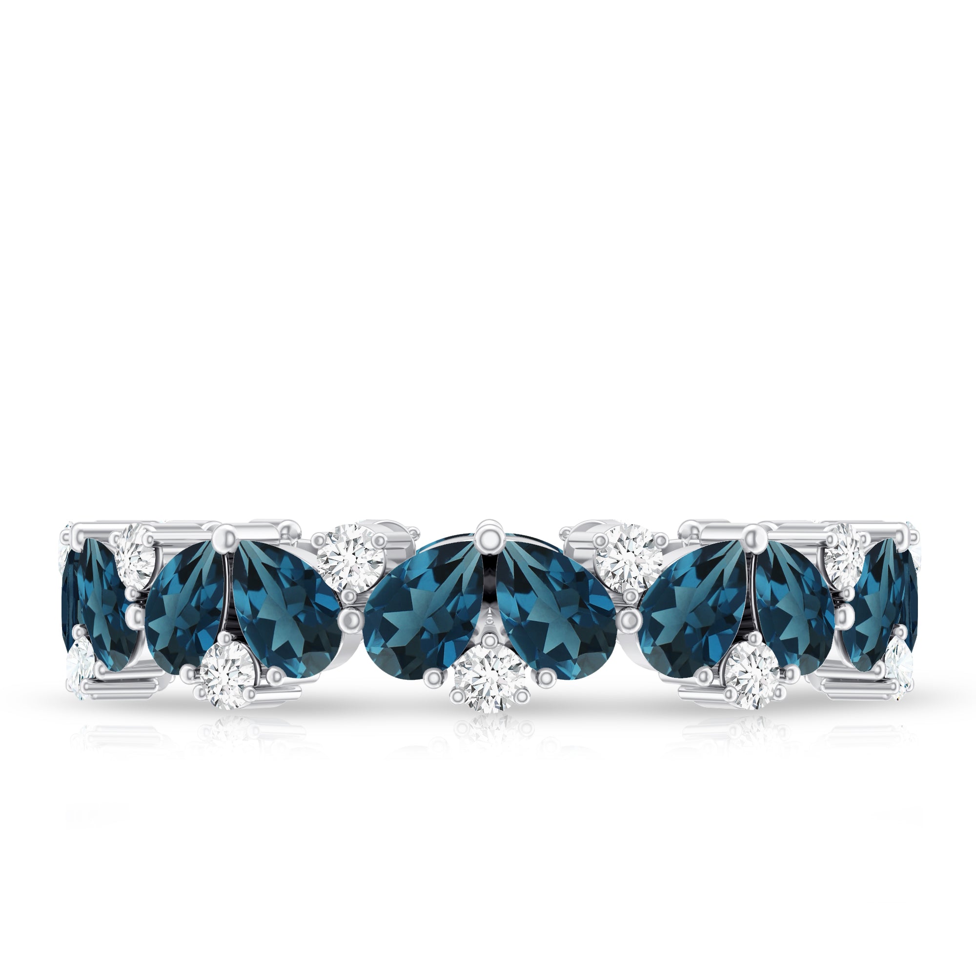 Rosec Jewels-Pear Shaped London Blue Topaz and Diamond Full Eternity Band