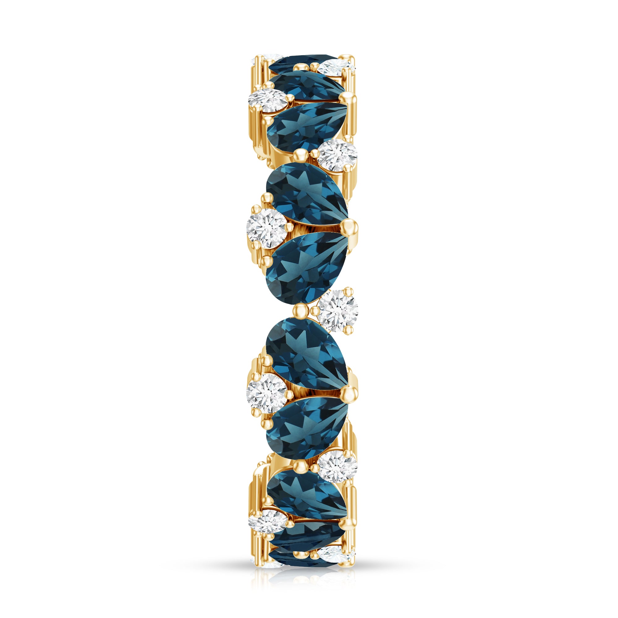 Rosec Jewels-Pear Shaped London Blue Topaz and Diamond Full Eternity Band