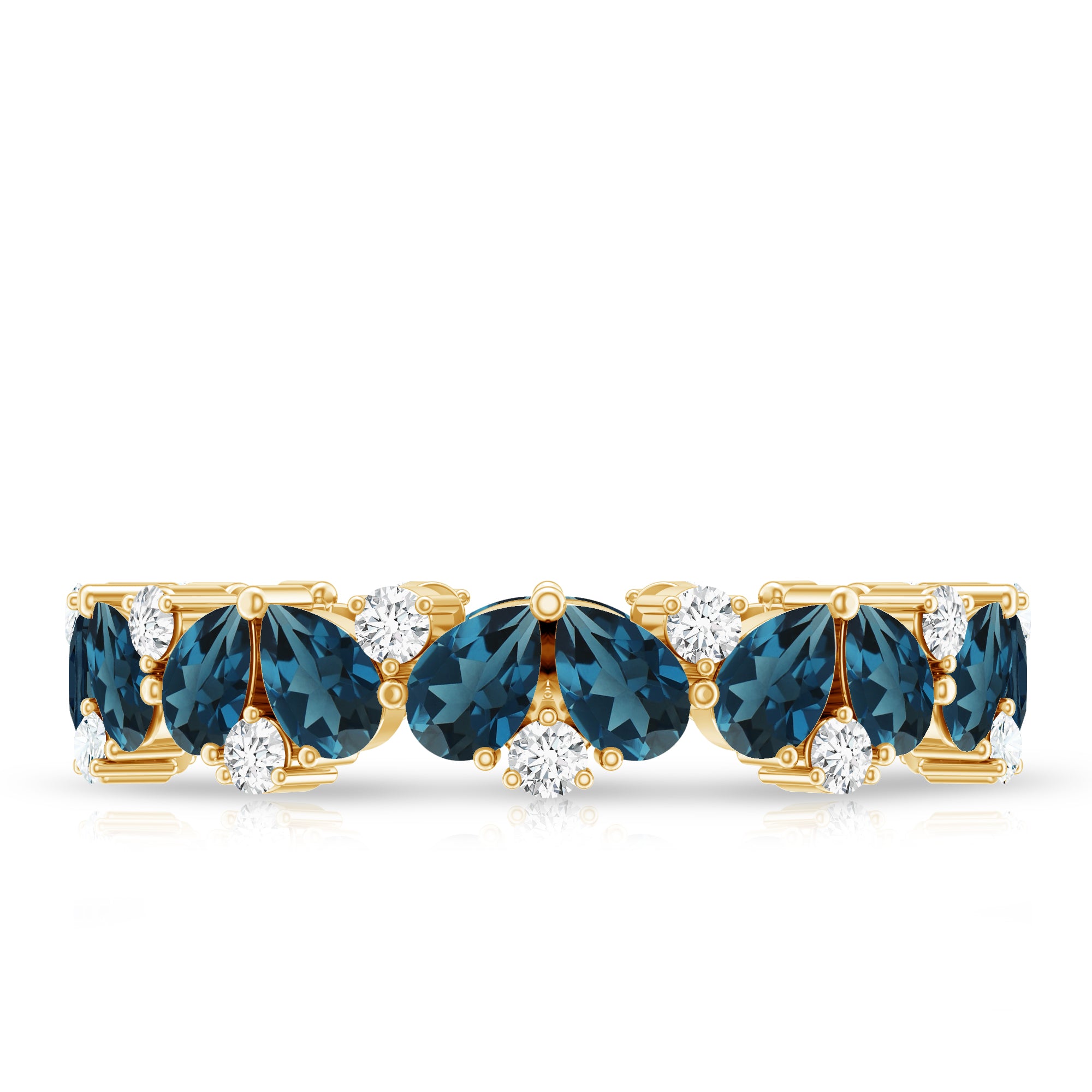 Rosec Jewels-Pear Shaped London Blue Topaz and Diamond Full Eternity Band