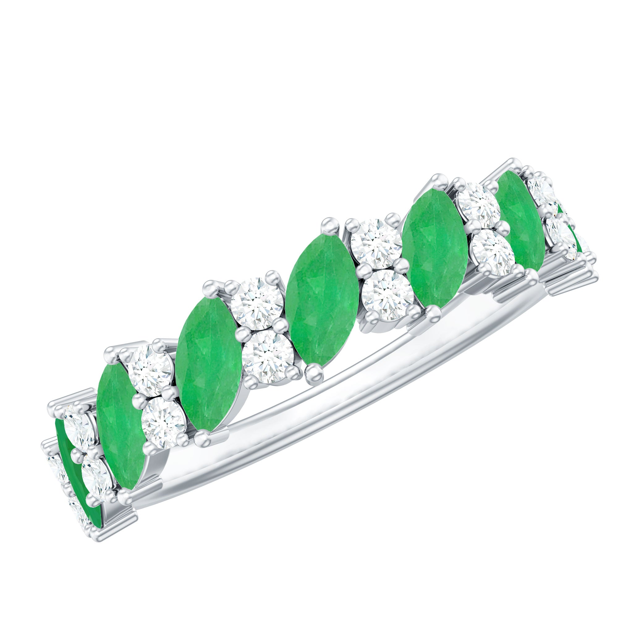 Natural Emerald Diamond Half Eternity Band Ring for Anniversary AAA - Rosec Jewels