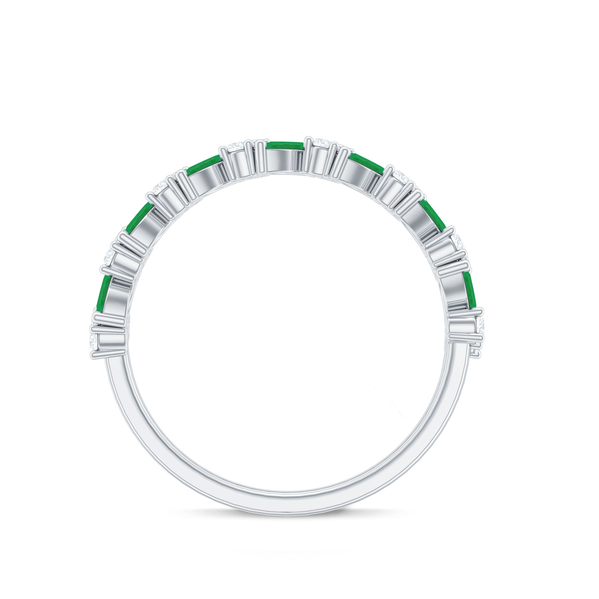 Natural Emerald Diamond Half Eternity Band Ring for Anniversary AAA - Rosec Jewels