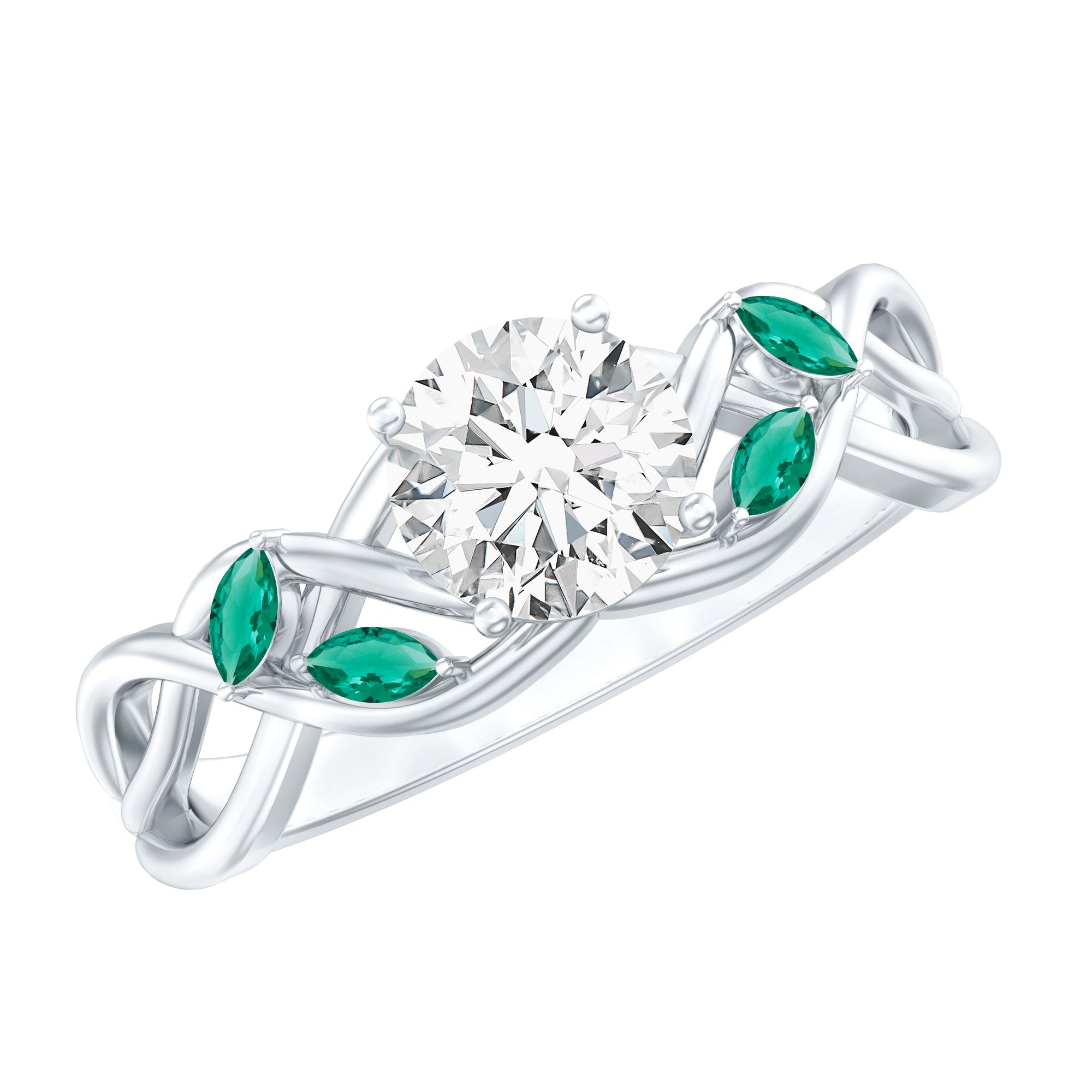 Rosec Jewels-Lab Grown Diamond Engagement Ring With Emerald