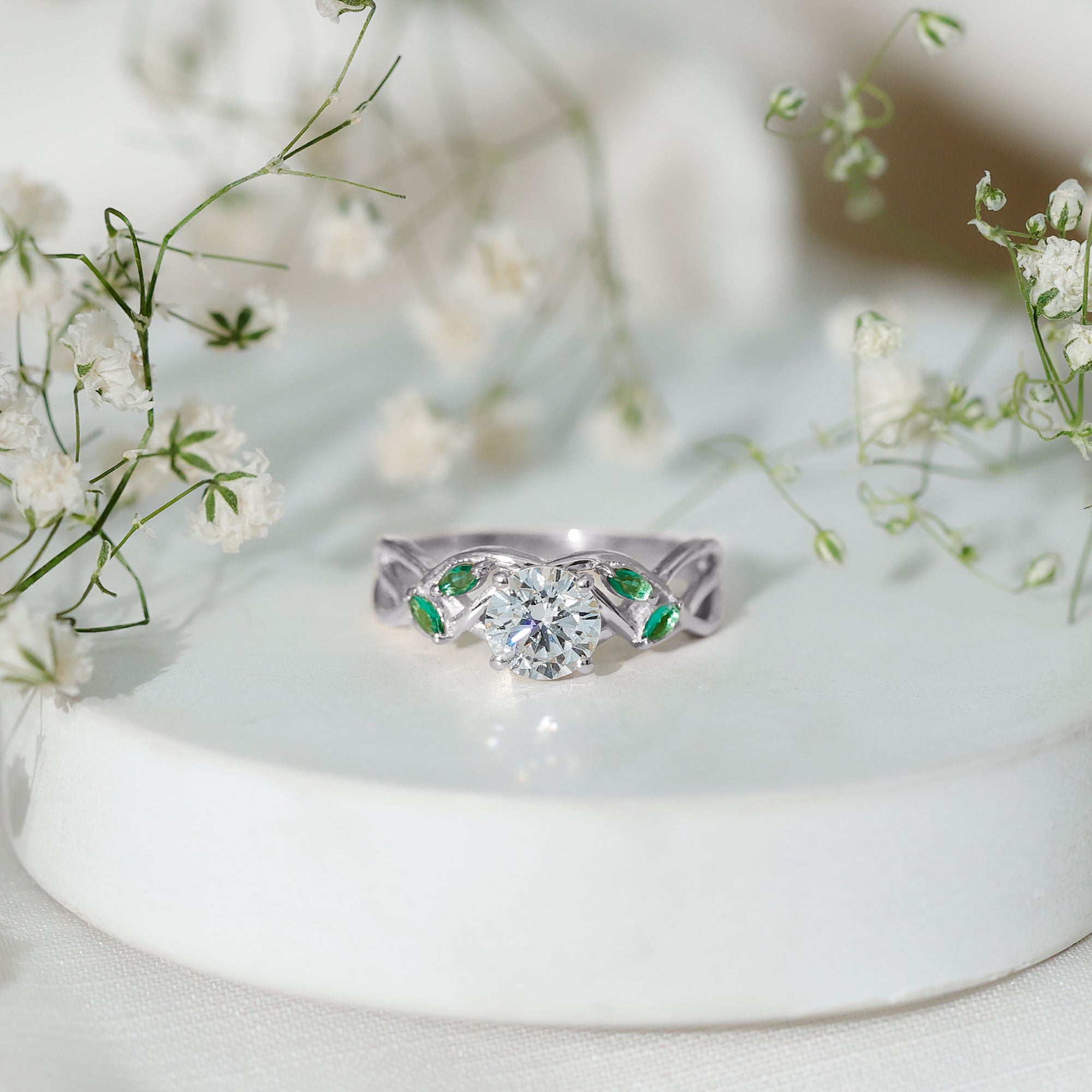 Rosec Jewels-Lab Grown Diamond Engagement Ring With Emerald
