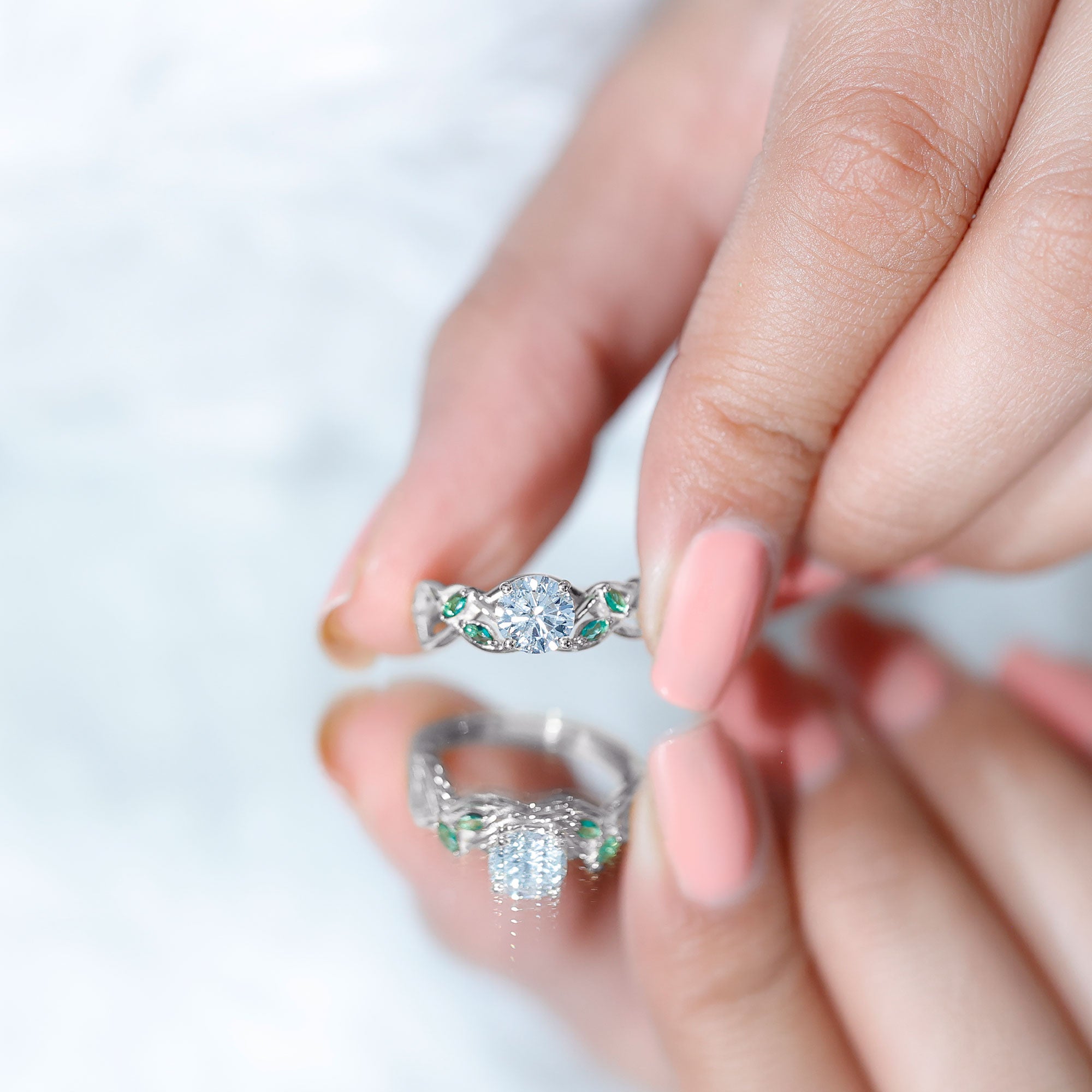 Rosec Jewels-Lab Grown Diamond Engagement Ring With Emerald