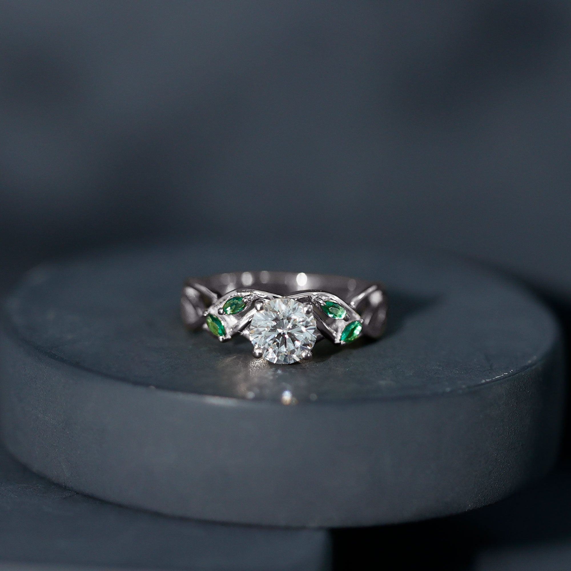 Rosec Jewels-Lab Grown Diamond Engagement Ring With Emerald