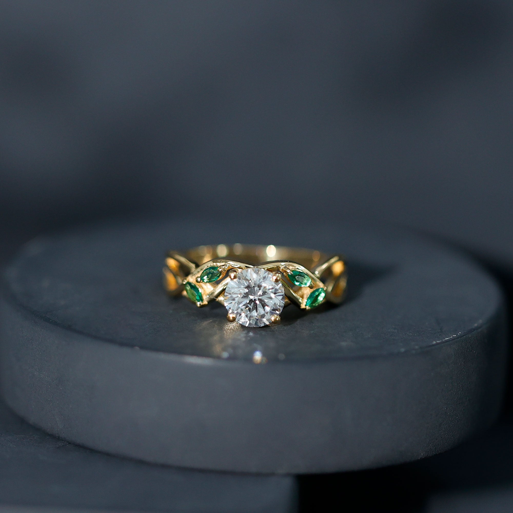 Rosec Jewels-Lab Grown Diamond Engagement Ring With Emerald