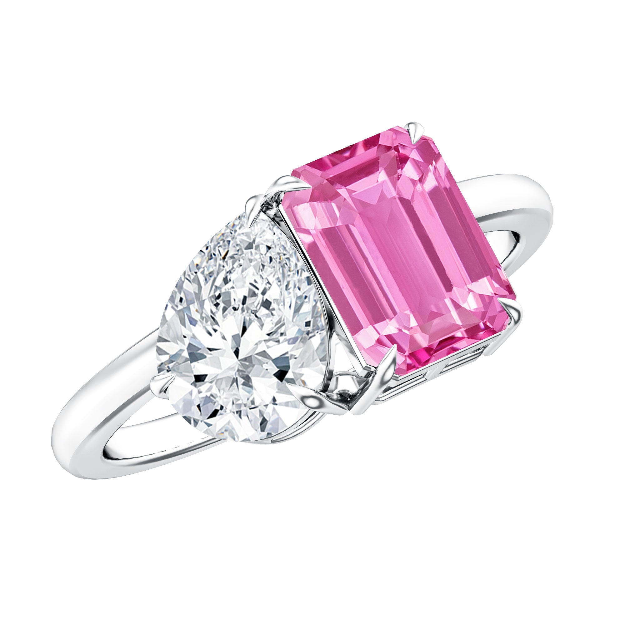 Lab Created Pink Sapphire and Moissanite Toi Et Moi Engagement