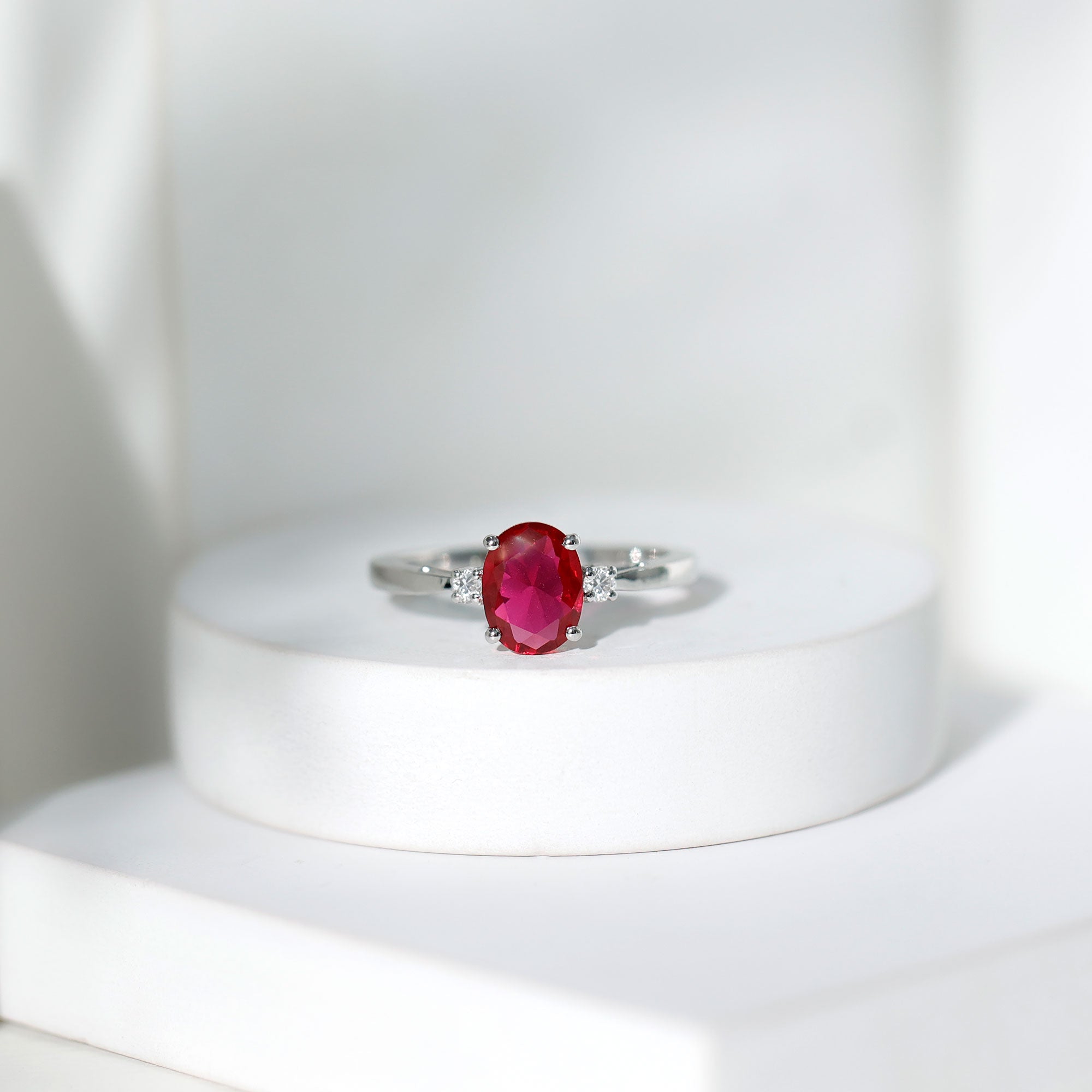 Classic Lab Grown Ruby Oval Engagement Ring With Diamond – Rosec