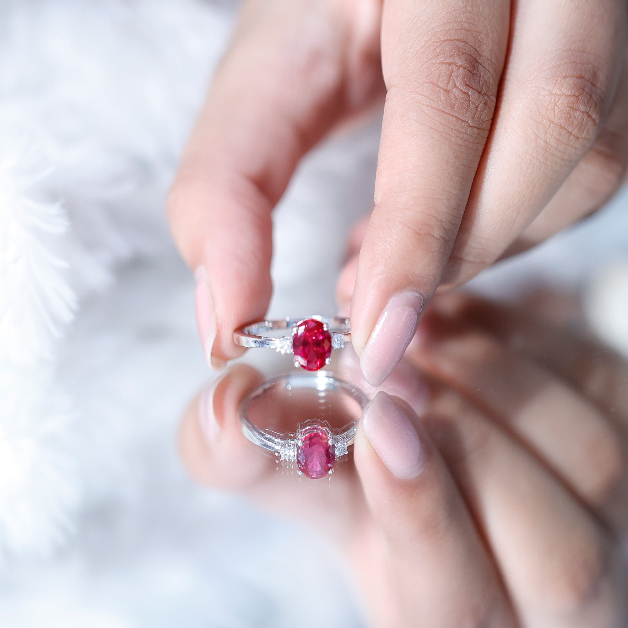 Classic Lab Grown Ruby Oval Engagement Ring With Diamond – Rosec