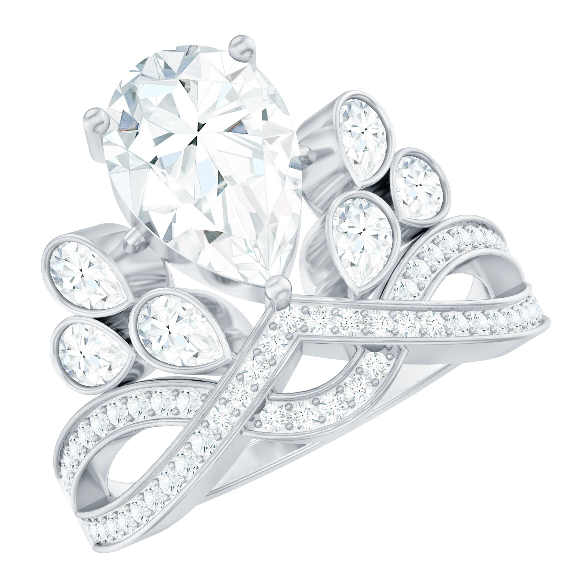 Certified Moissanite Designer Crown Engagement Ring D-VS1 - Rosec Jewels
