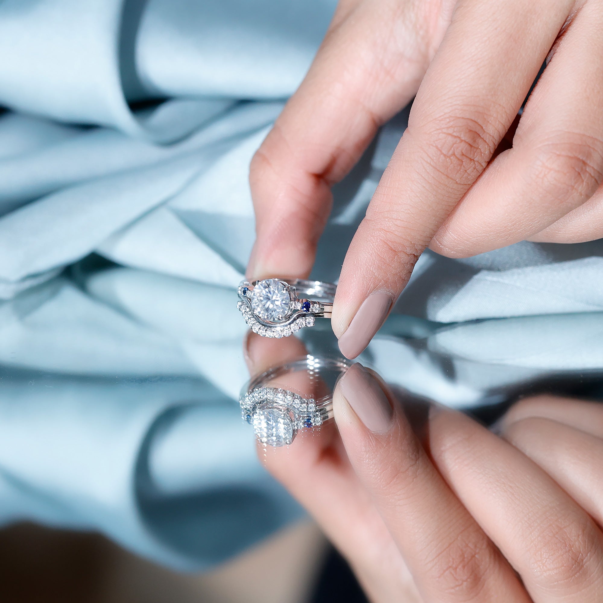 Certified 8MM Moissanite Engagement Ring With Wedding Band D-VS1 - Rosec Jewels