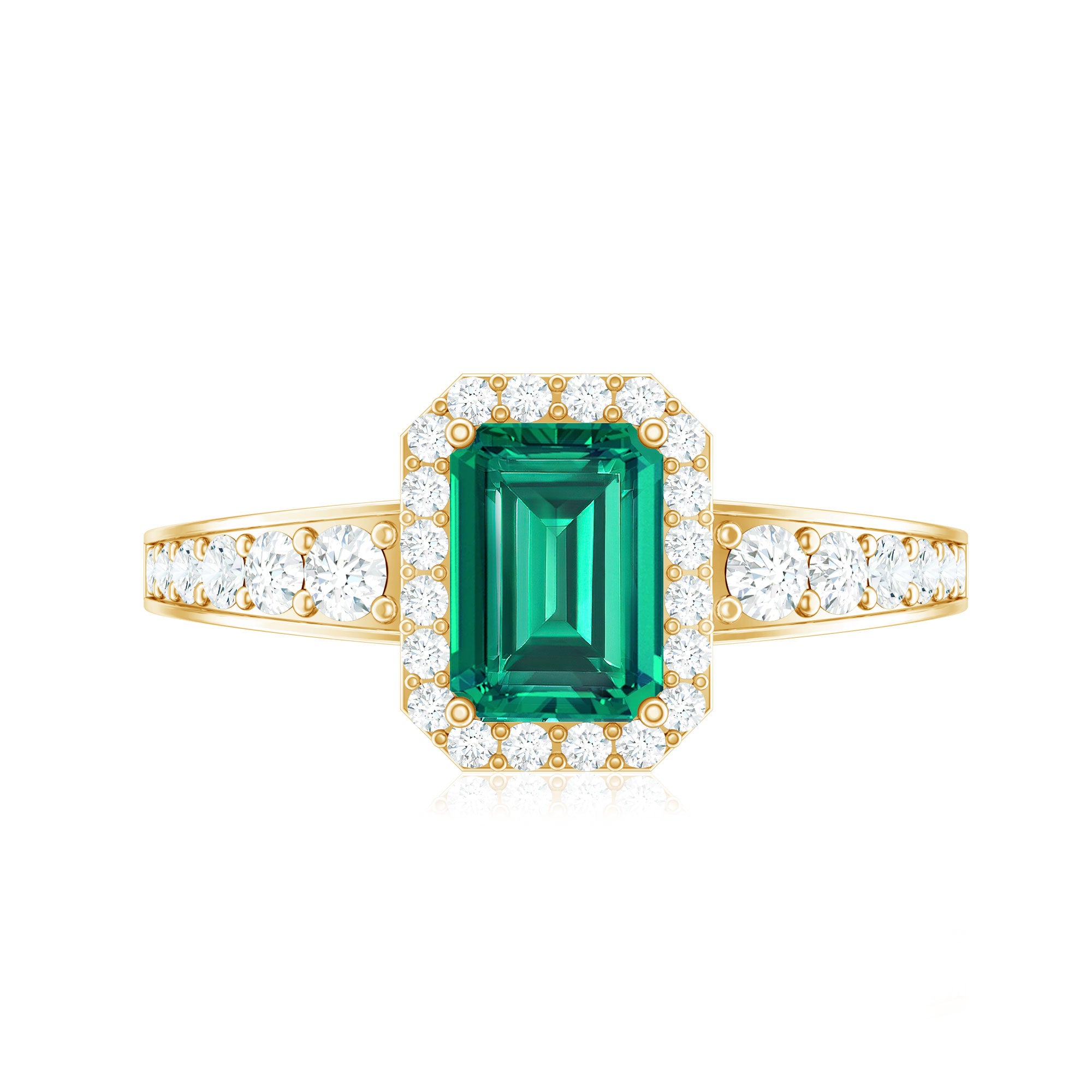 Rosec Jewels-Certified Emerald Cut Lab Grown Emerald Vintage Engagement Ring with Diamond