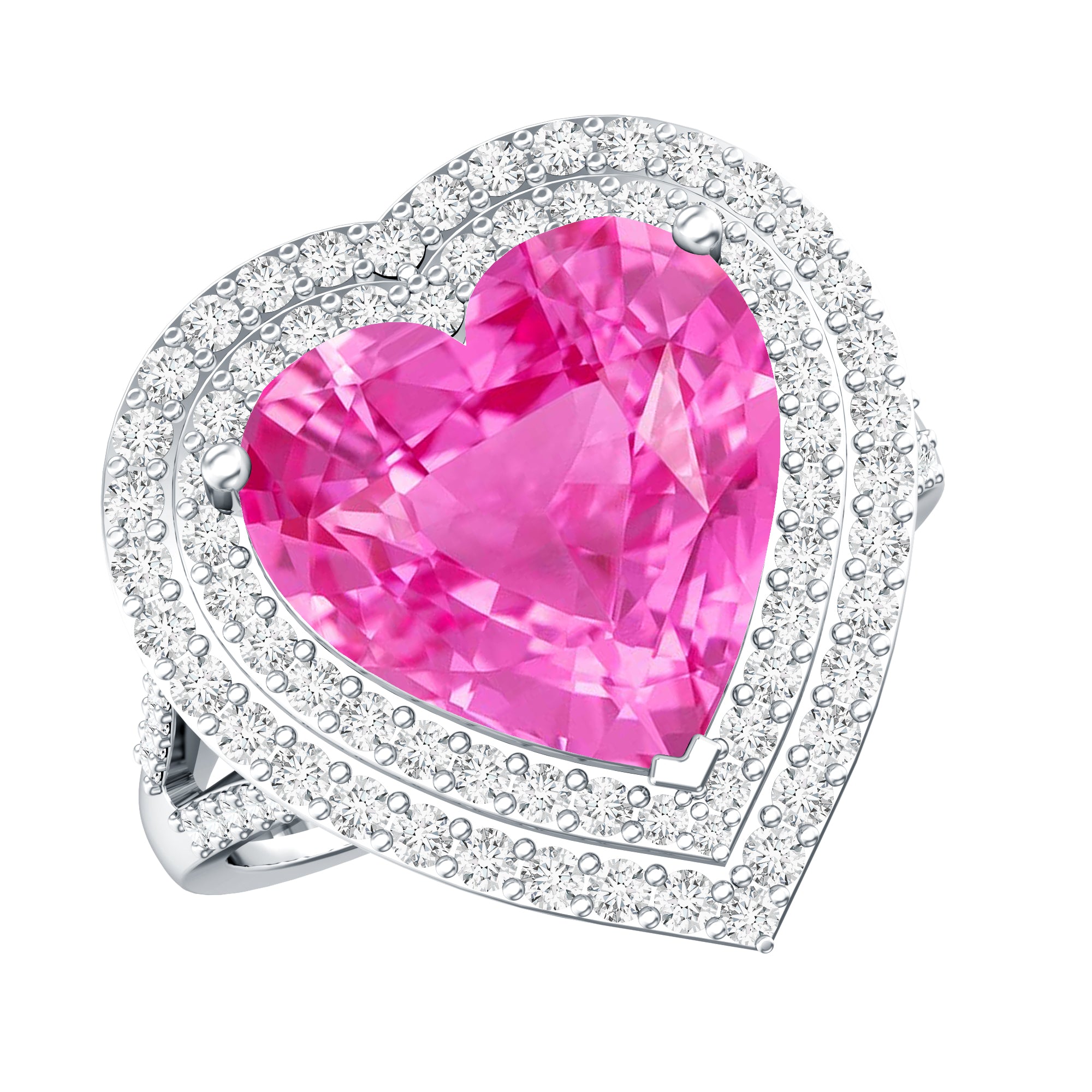 Rosec Jewels-Certified 5.5 Carat Lab Grown Pink Sapphire and Diamond Heart Engagement Ring