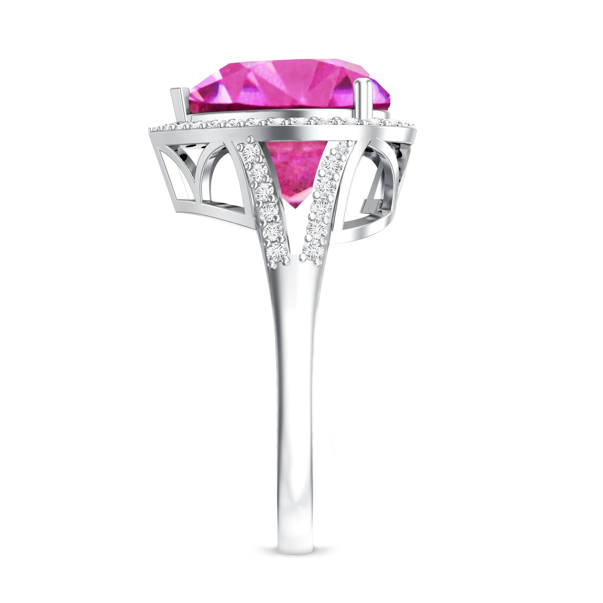 Rosec Jewels-5.5 CT Lab Created Pink Sapphire Heart Engagement Ring with Diamond Halo