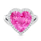 Rosec Jewels-5.5 CT Lab Created Pink Sapphire Heart Engagement Ring with Diamond Halo
