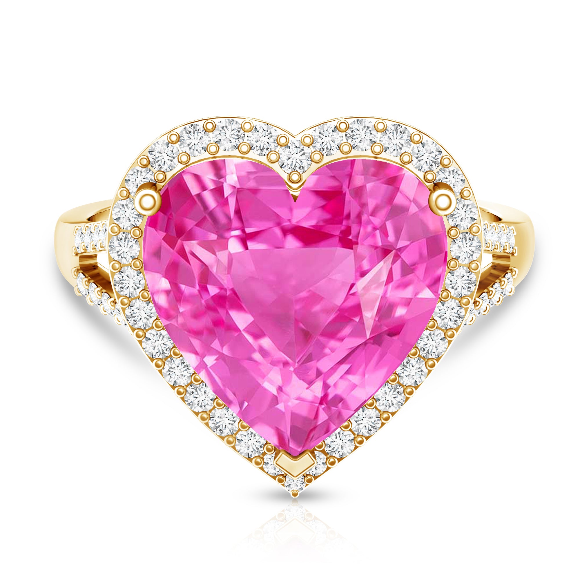 Rosec Jewels-5.5 CT Lab Created Pink Sapphire Heart Engagement Ring with Diamond Halo