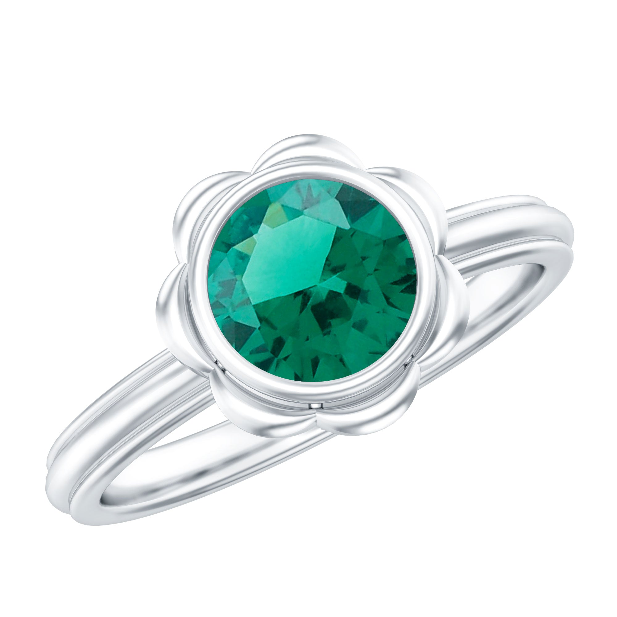 Rosec Jewels-Bezel Set Lab Created Emerald Solitaire Engagement Ring