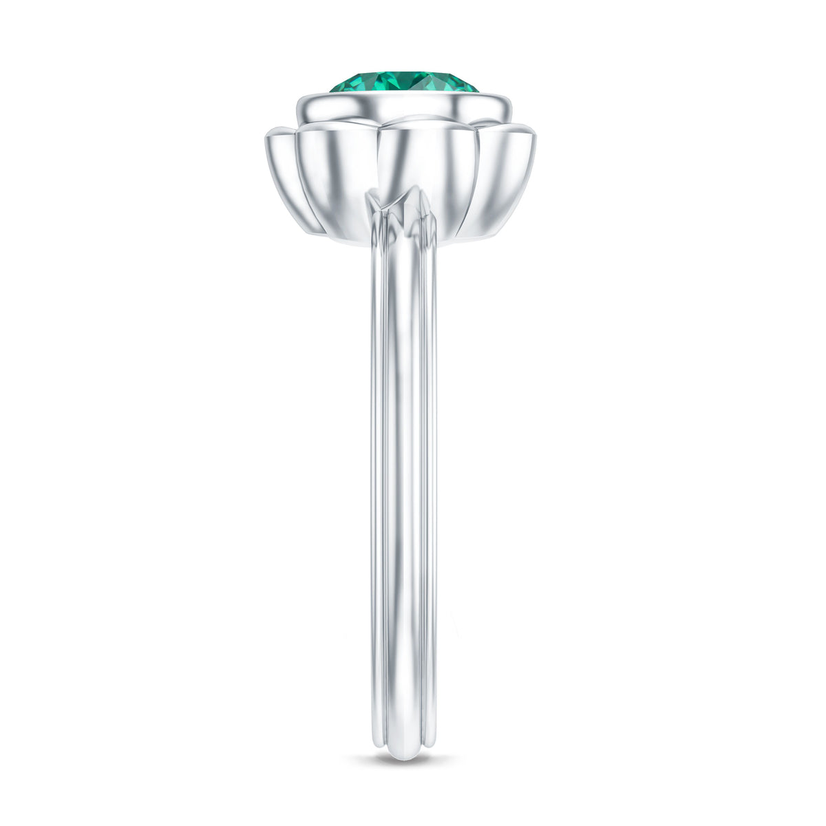 Bezel Set Lab Created Emerald Solitaire Engagement Ring AAAA - Rosec Jewels