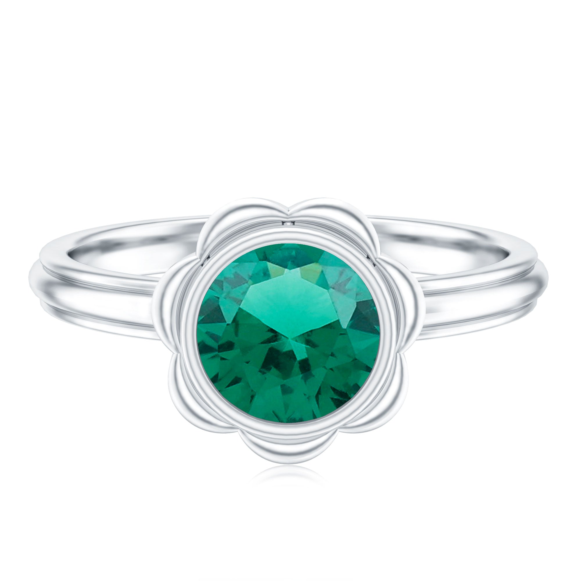 Rosec Jewels-Bezel Set Lab Created Emerald Solitaire Engagement Ring