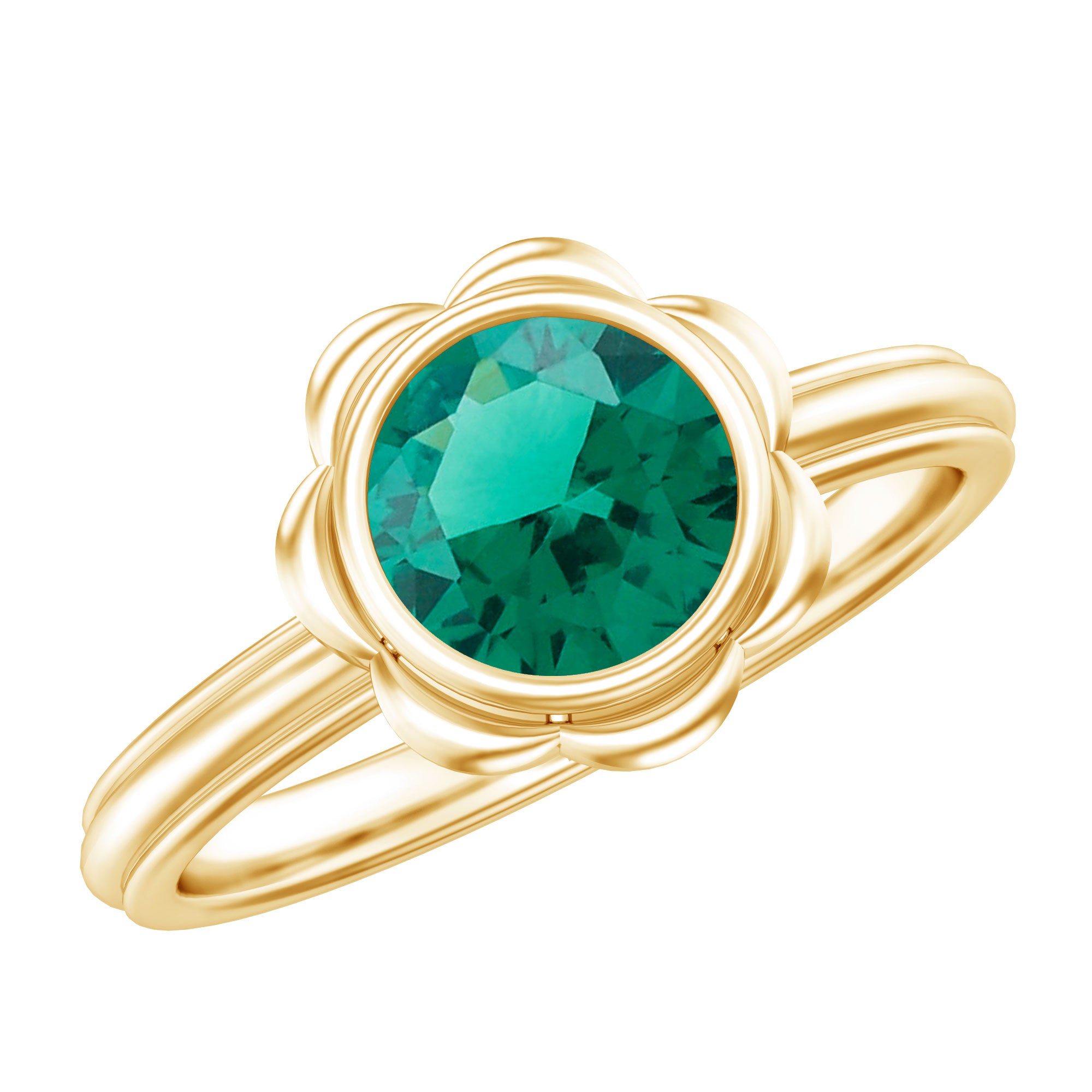 Rosec Jewels-Bezel Set Lab Created Emerald Solitaire Engagement Ring