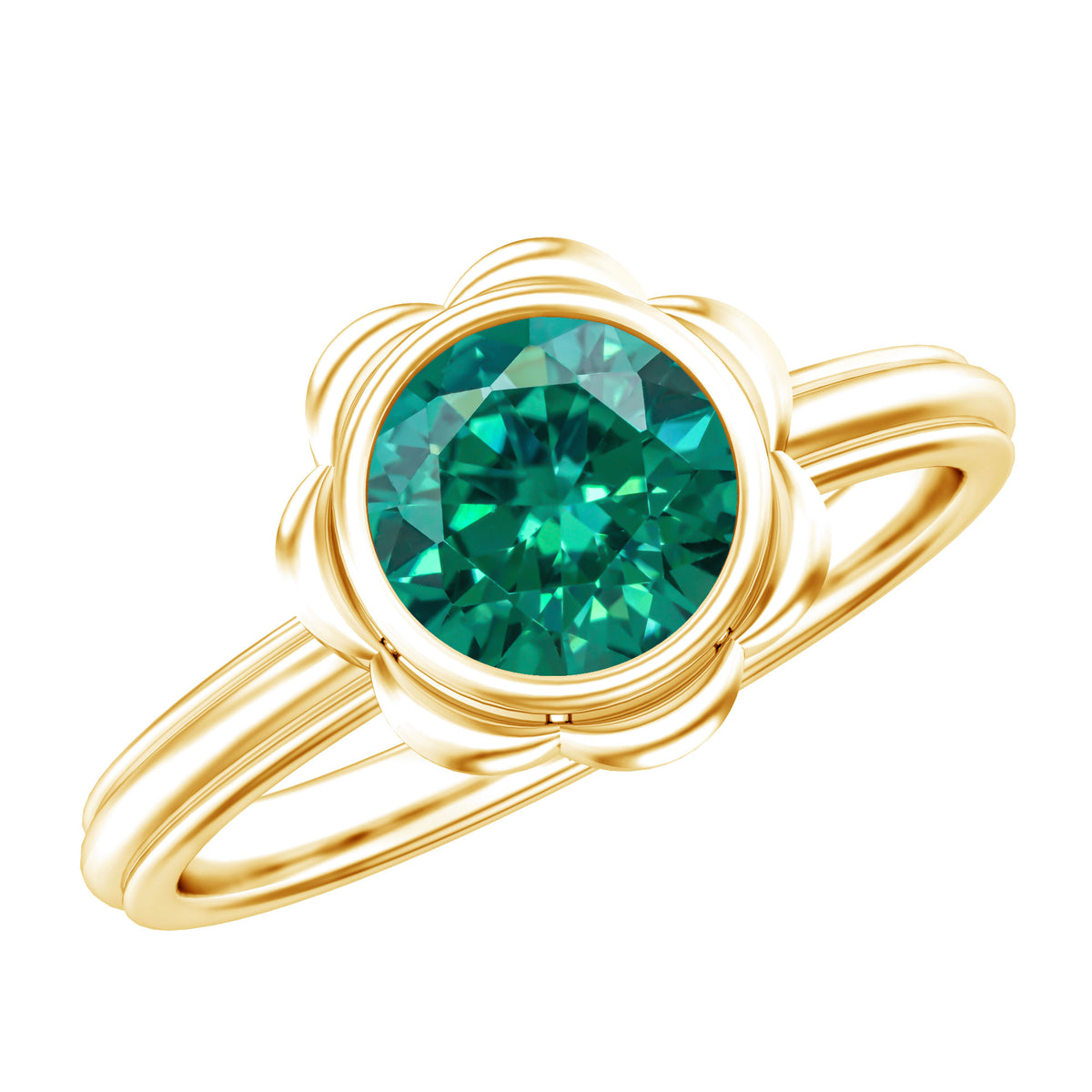 Bezel Set Lab Created Emerald Solitaire Engagement Ring AAAA - Rosec Jewels