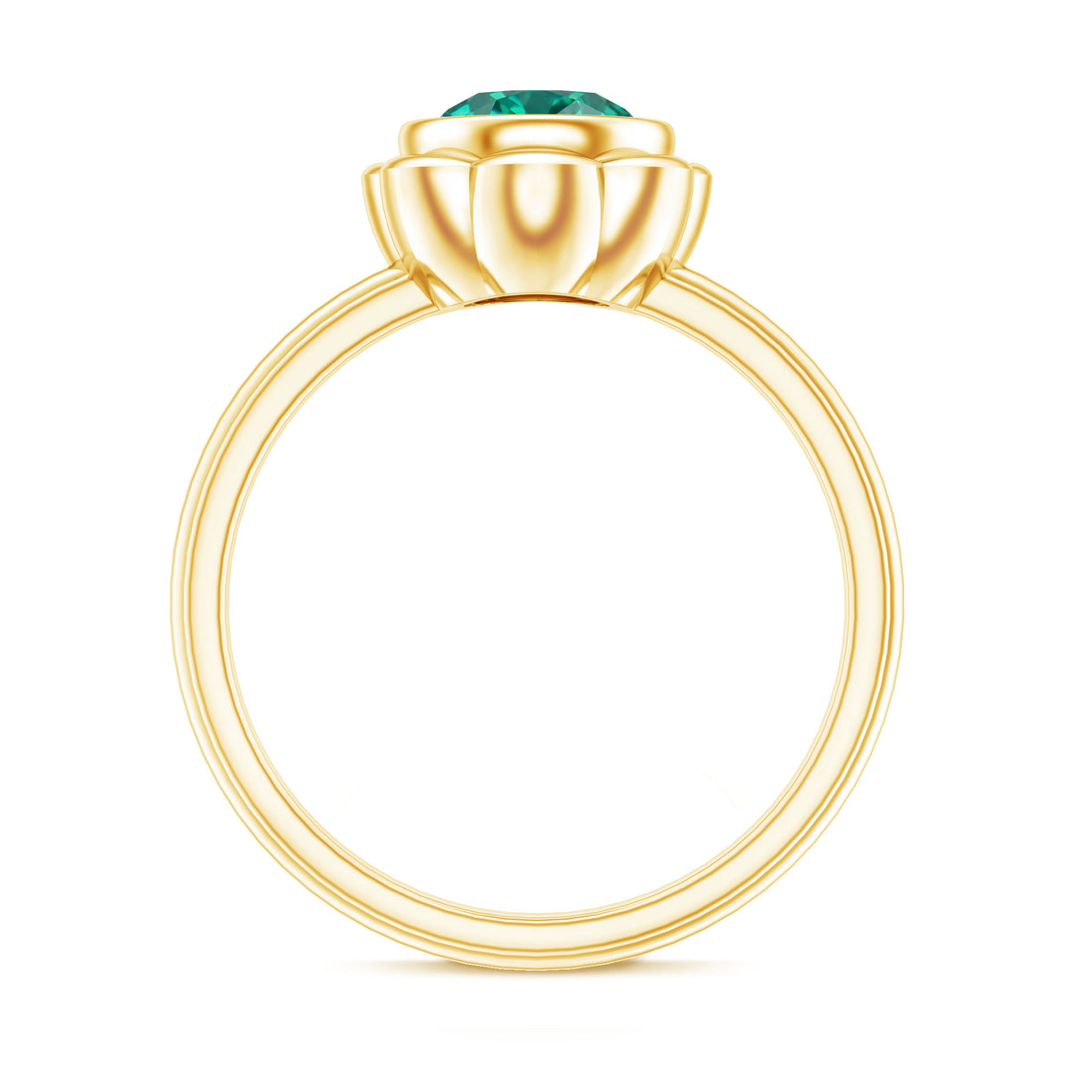 Bezel Set Lab Created Emerald Solitaire Engagement Ring AAAA - Rosec Jewels