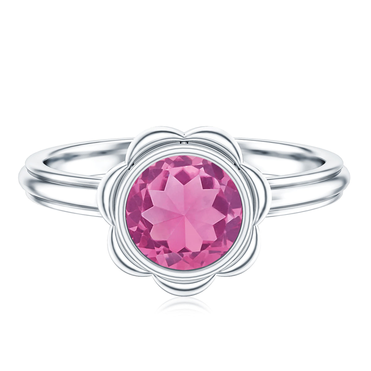 1.2 Carat Round Pink Tourmaline Flower Engagement Ring AAA - Rosec Jewels