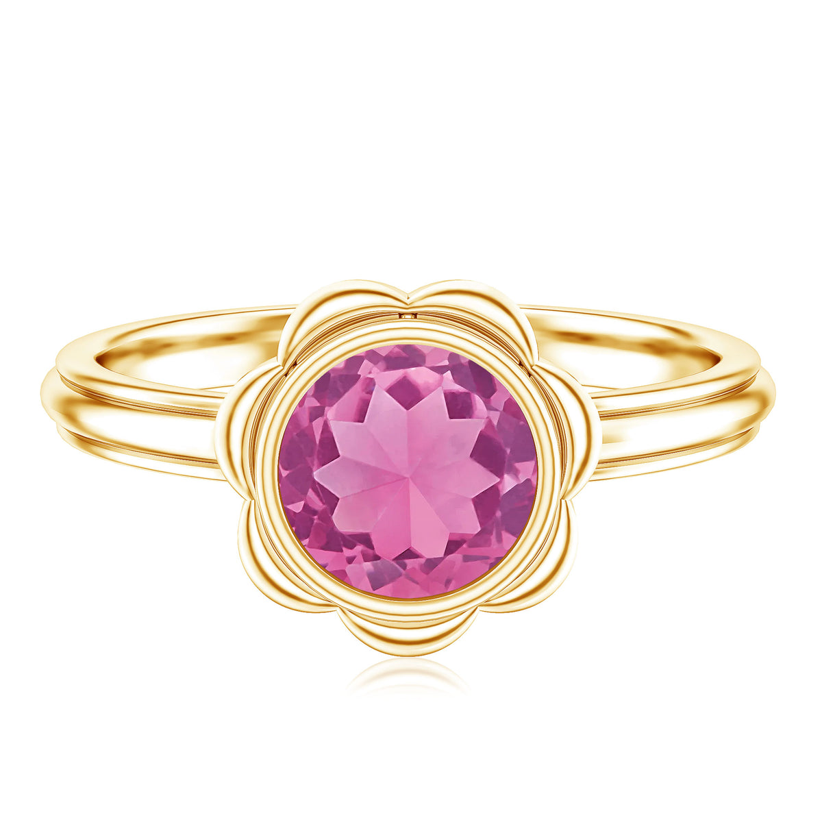 1.2 Carat Round Pink Tourmaline Flower Engagement Ring AAA - Rosec Jewels
