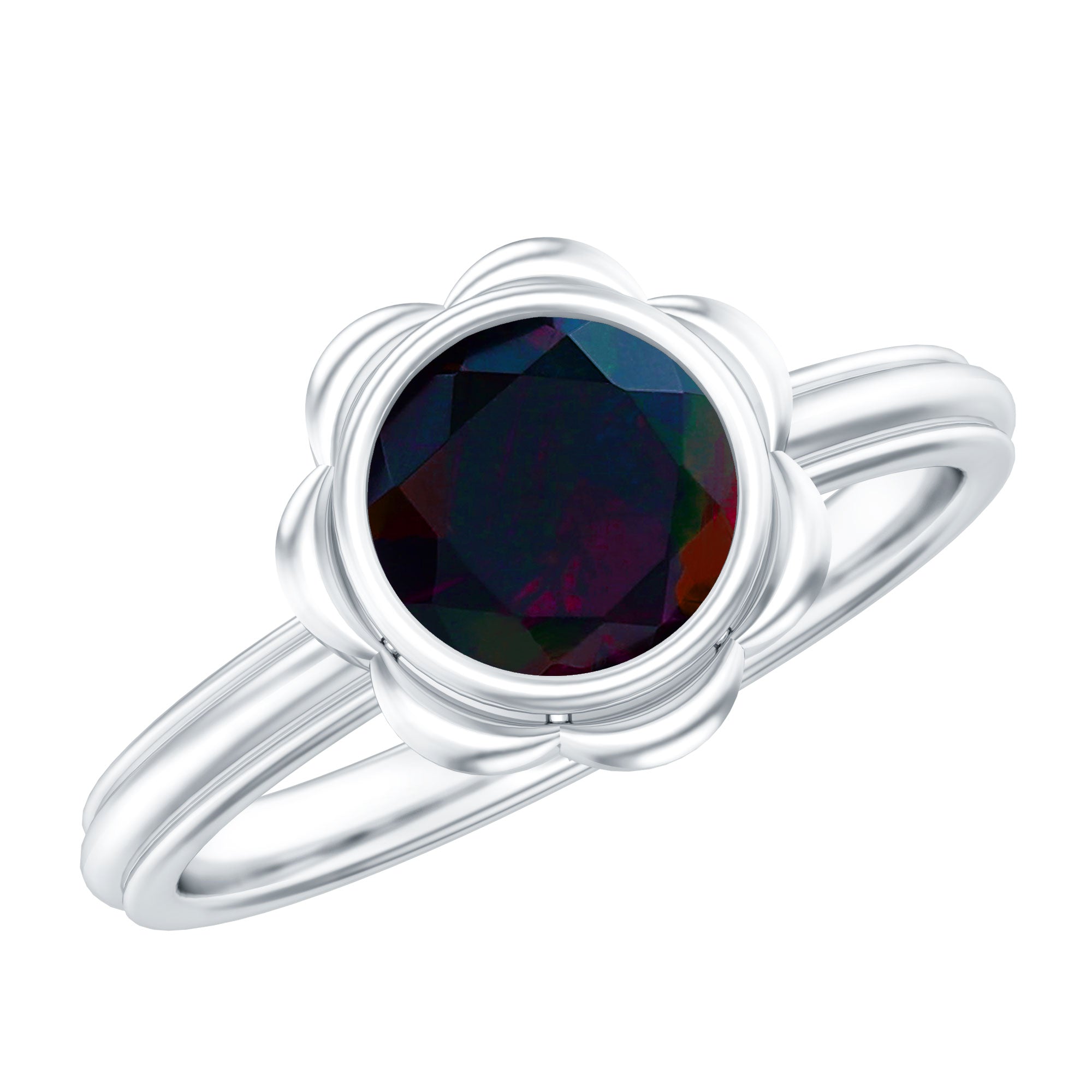 Rosec Jewels-1.5 Carat Round Cut Black Opal Solitaire Engagement Ring in Bezel Setting