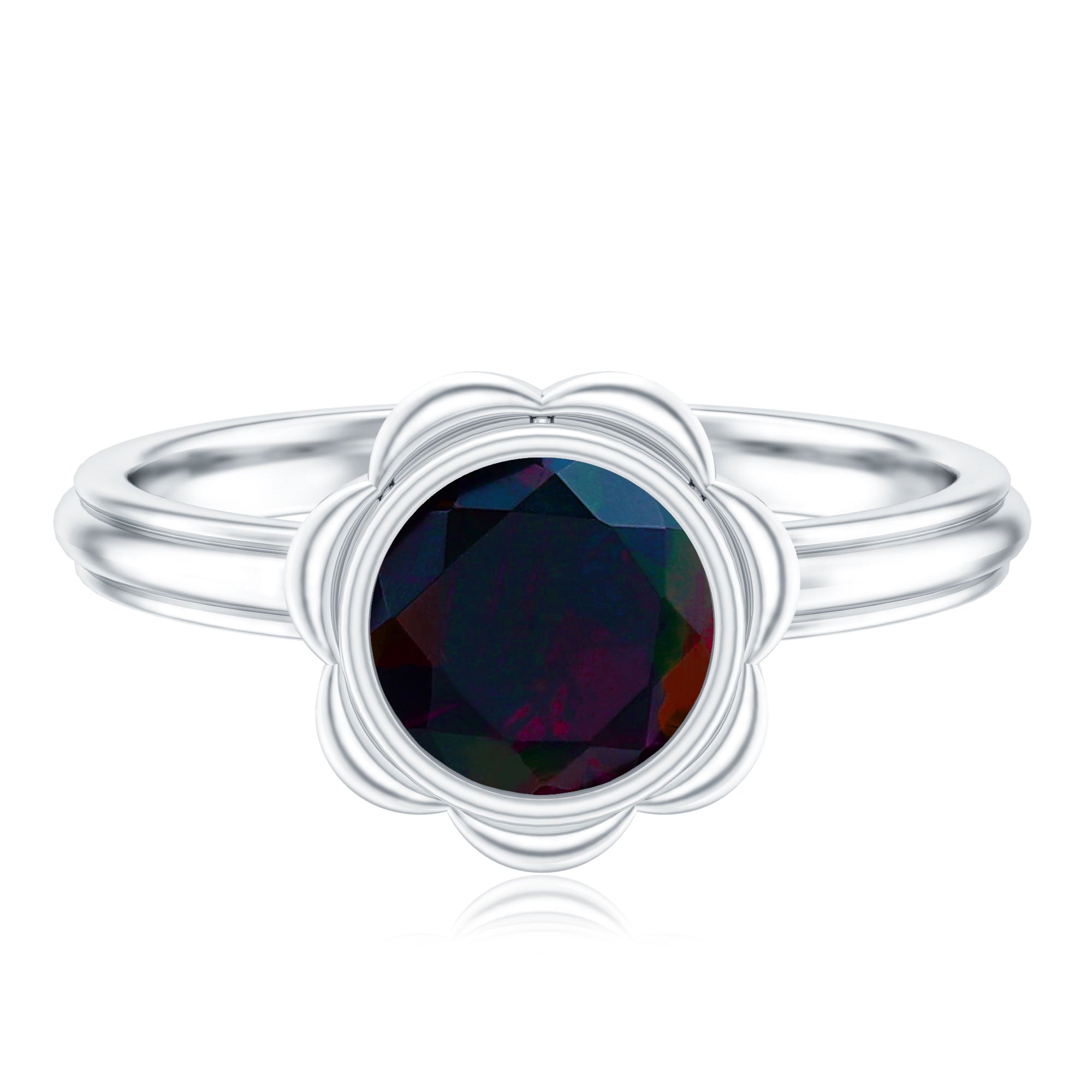 Rosec Jewels-1.5 Carat Round Cut Black Opal Solitaire Engagement Ring in Bezel Setting