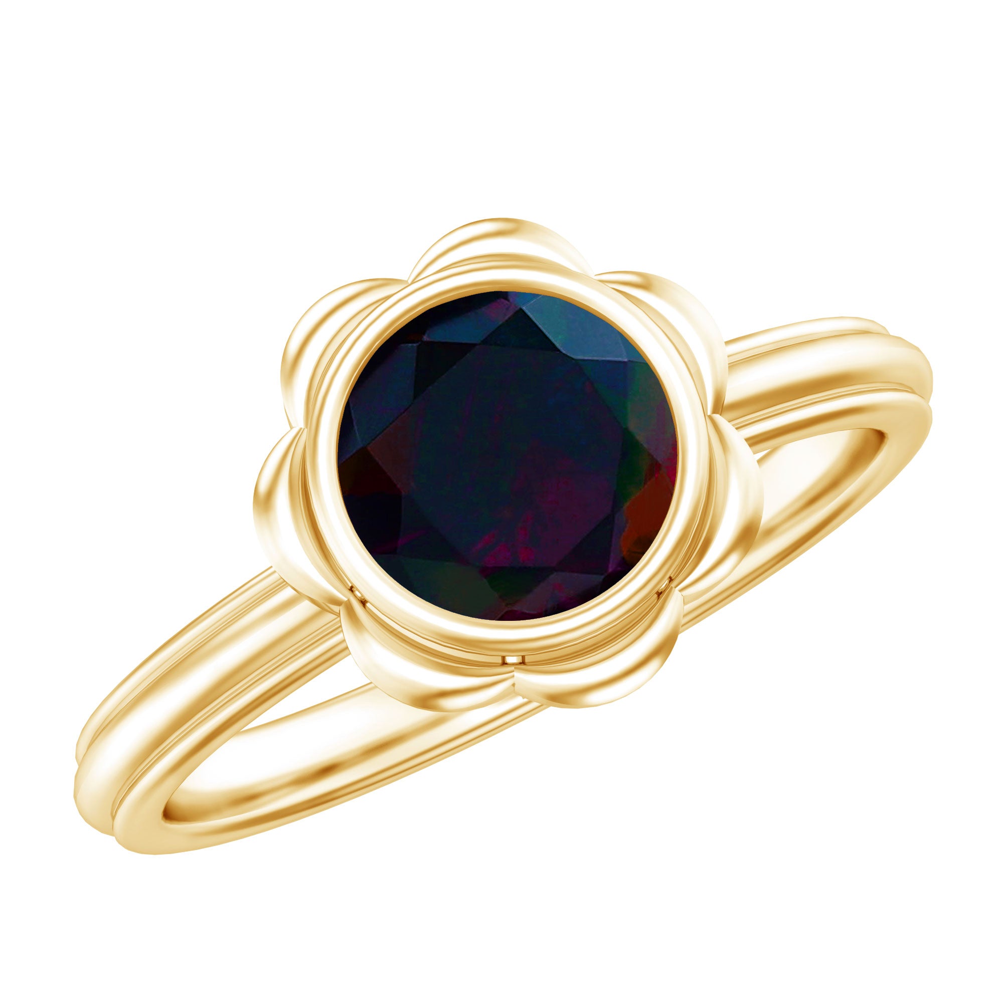 Rosec Jewels-1.5 Carat Round Cut Black Opal Solitaire Engagement Ring in Bezel Setting
