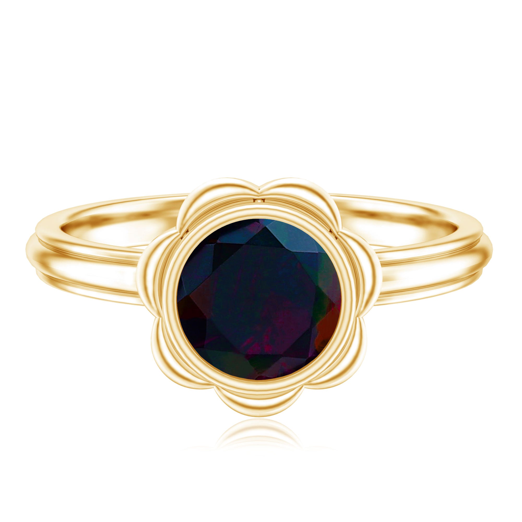 Rosec Jewels-1.5 Carat Round Cut Black Opal Solitaire Engagement Ring in Bezel Setting