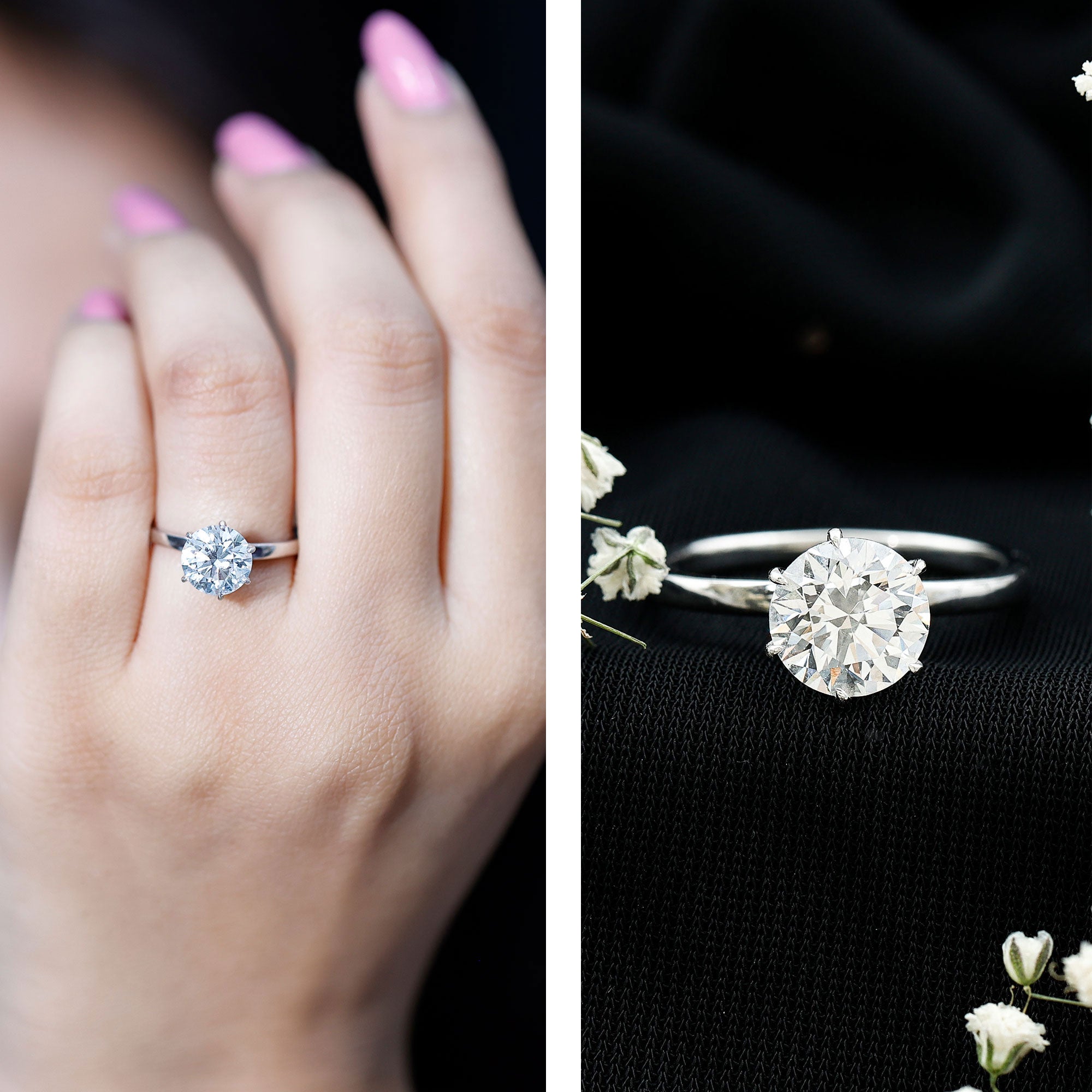 2 Carat Lab Grown Diamond Solitaire Engagement Ring with Hidden Halo Lab - ( EF-VS ) - Rosec Jewels