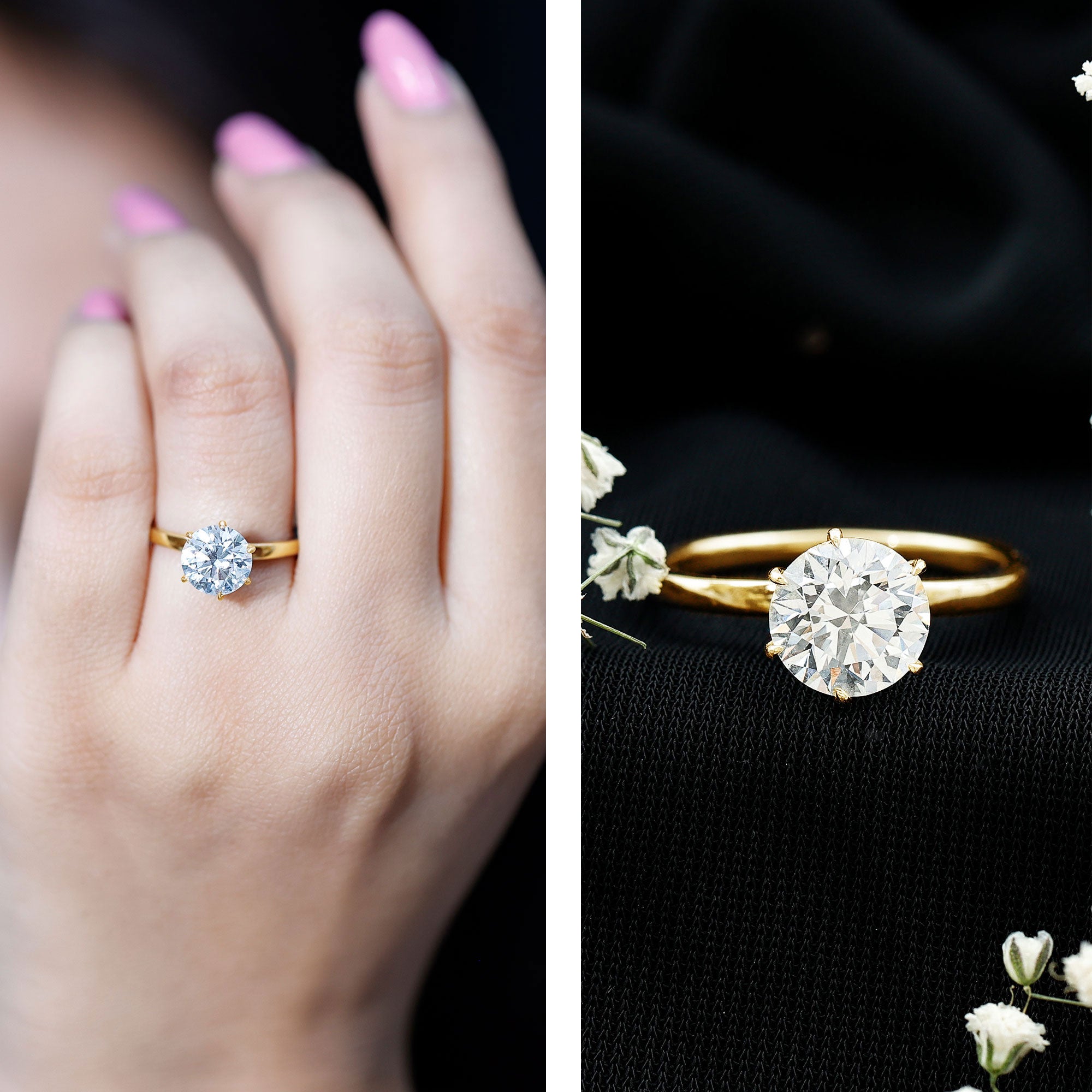 2 Carat Lab Grown Diamond Solitaire Engagement Ring with Hidden Halo Lab - ( EF-VS ) - Rosec Jewels