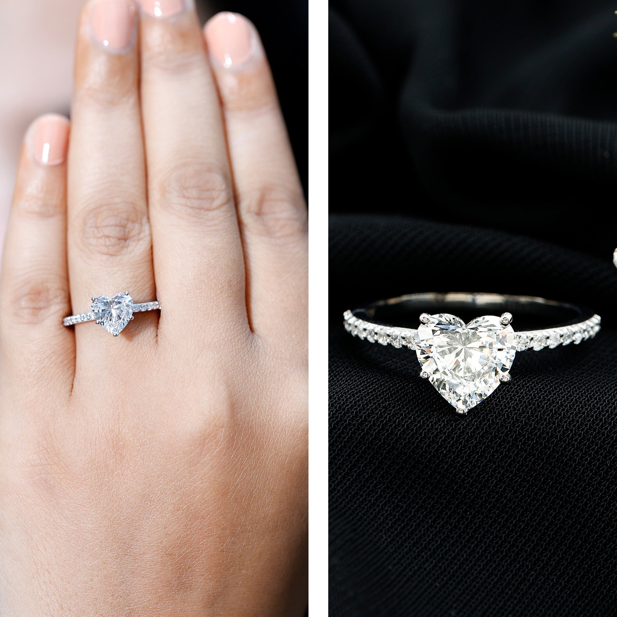 2 Carat Lab Grown Diamond Heart Engagement Ring for Her Lab - ( EF-VS ) - Rosec Jewels