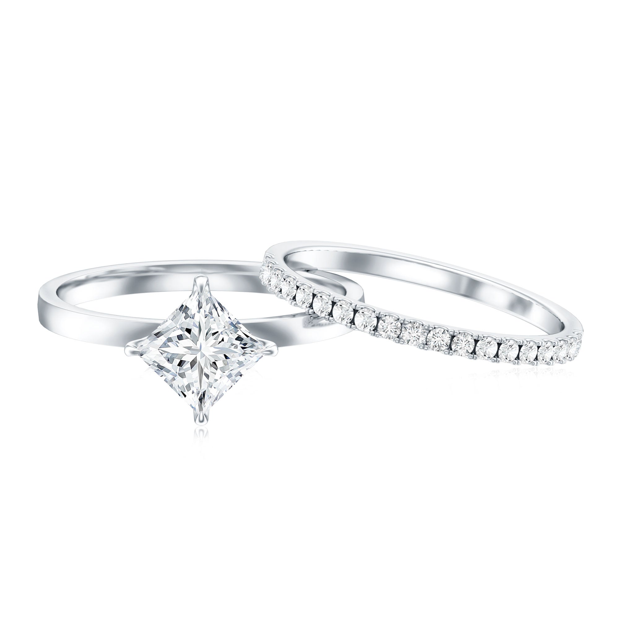 Princess Cut Lab Grown Diamond Ring With Wedding Band Lab - ( EF-VS ) - Rosec Jewels