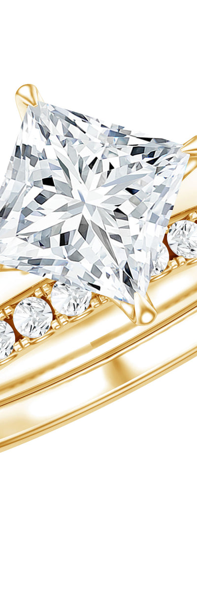 Rosec Jewels Princess Cut Lab Grown Diamond Ring With Wedding Band