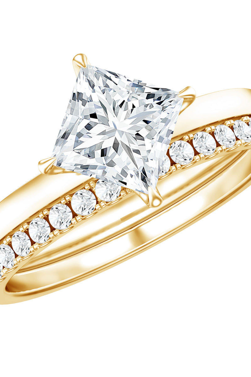 Rosec Jewels Princess Cut Lab Grown Diamond Ring With Wedding Band