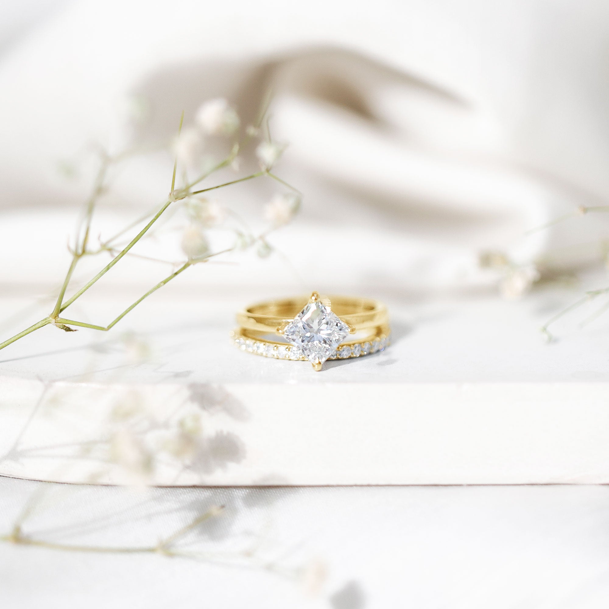 Princess Cut Lab Grown Diamond Ring With Wedding Band Lab - ( EF-VS ) - Rosec Jewels