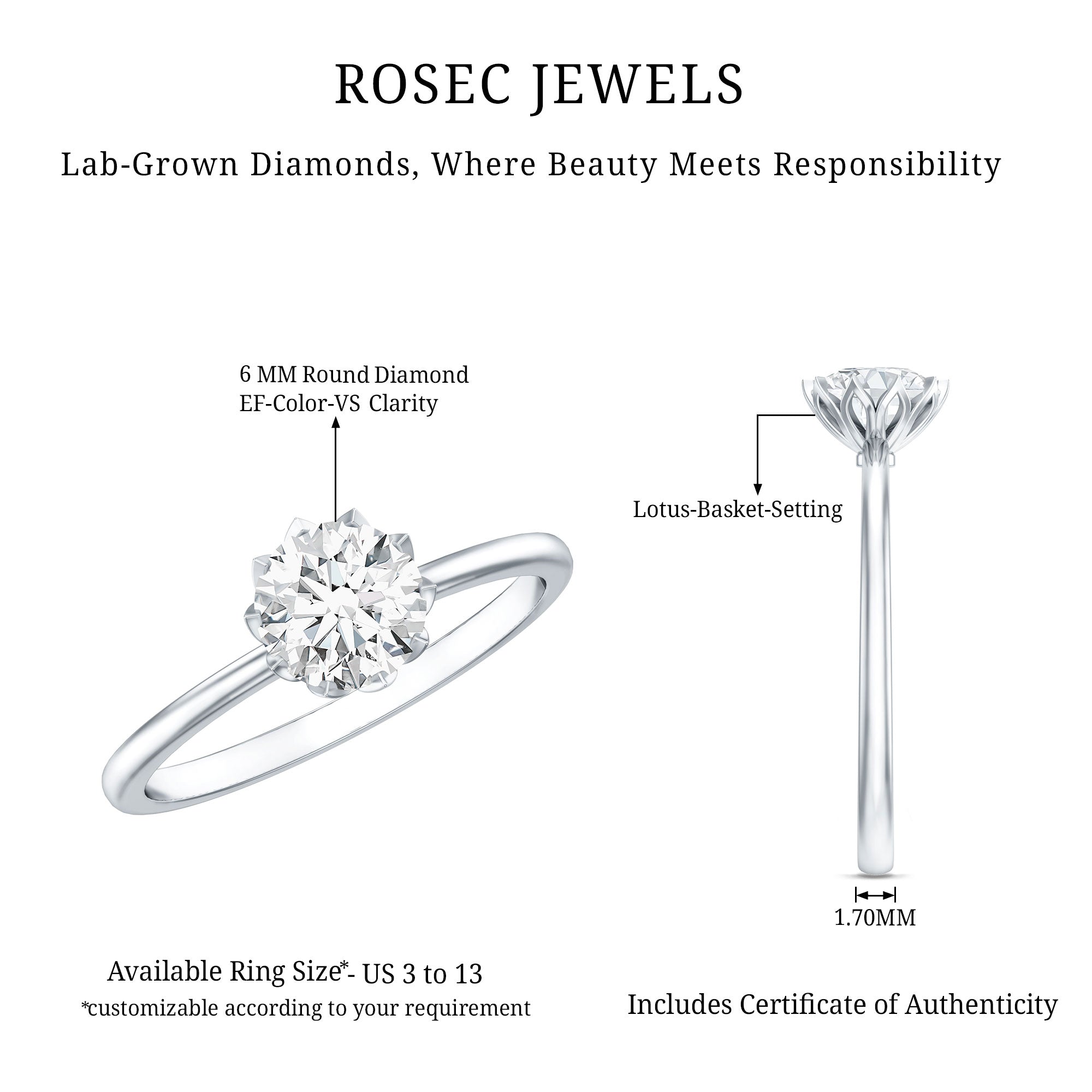 Rosec Jewels-1 Carat Lab Diamond Engagement Ring with IGI Certificate