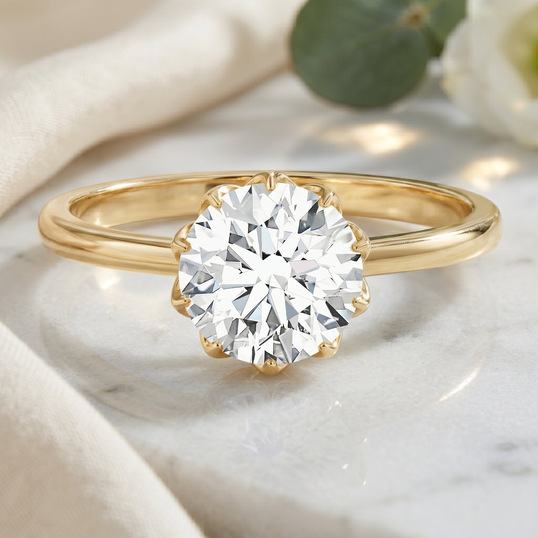 Lotus Basket Set Lab Grown Diamond 3 Carat Engagement Ring with IGI Certificate Lab - ( E-VS1 ) - Rosec Jewels