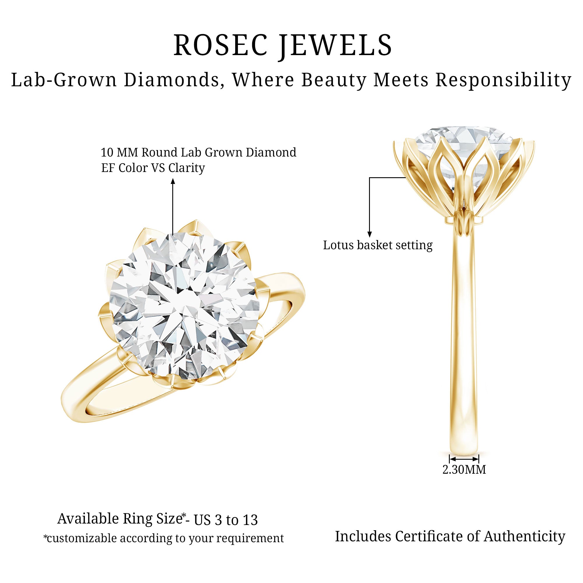 Rosec Jewels-IGI Certified 4 CT Lab Grown Diamond Lotus Engagement Ring