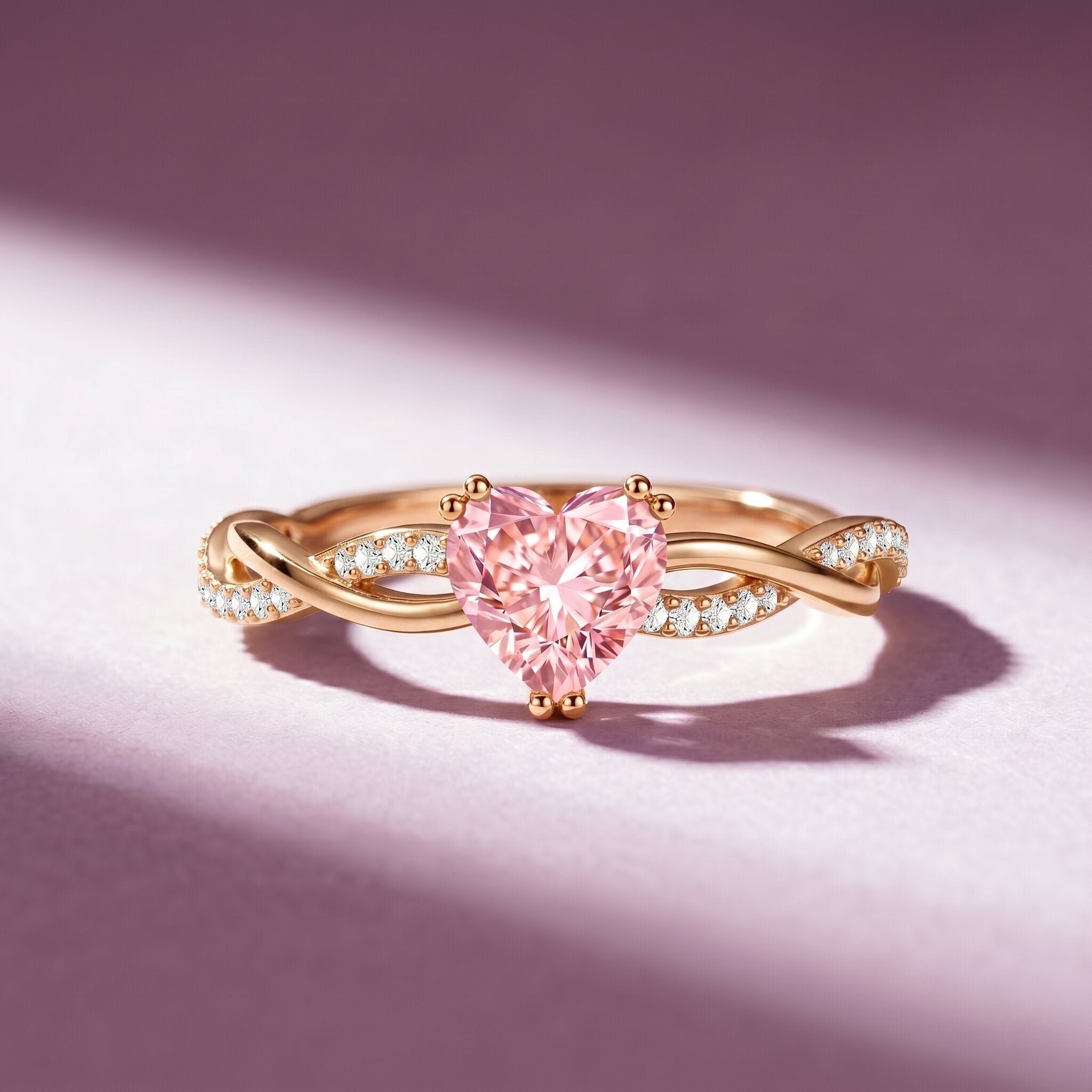 1 CT IGI Certified Lab Grown Pink Diamond Heart Engagement Ring with Crossover Shank VVS - Rosec Jewels