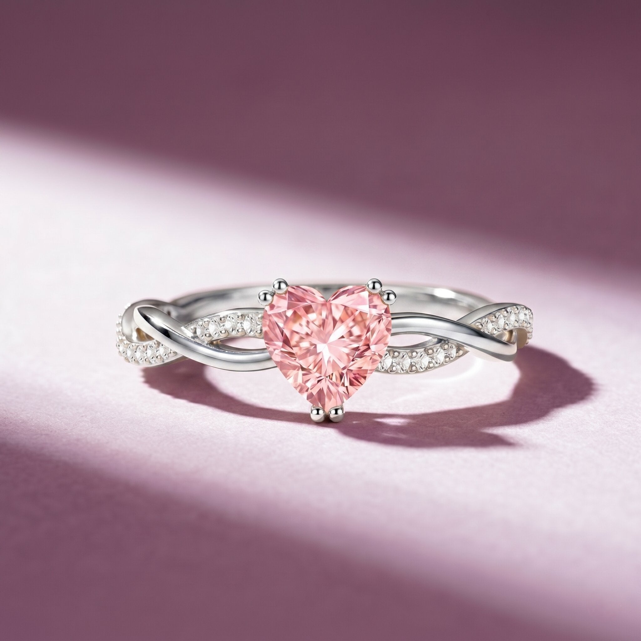 1 CT IGI Certified Lab Grown Pink Diamond Heart Engagement Ring with Crossover Shank VVS - Rosec Jewels
