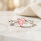 1 CT IGI Certified Lab Grown Pink Diamond Heart Engagement Ring with Crossover Shank VVS - Rosec Jewels