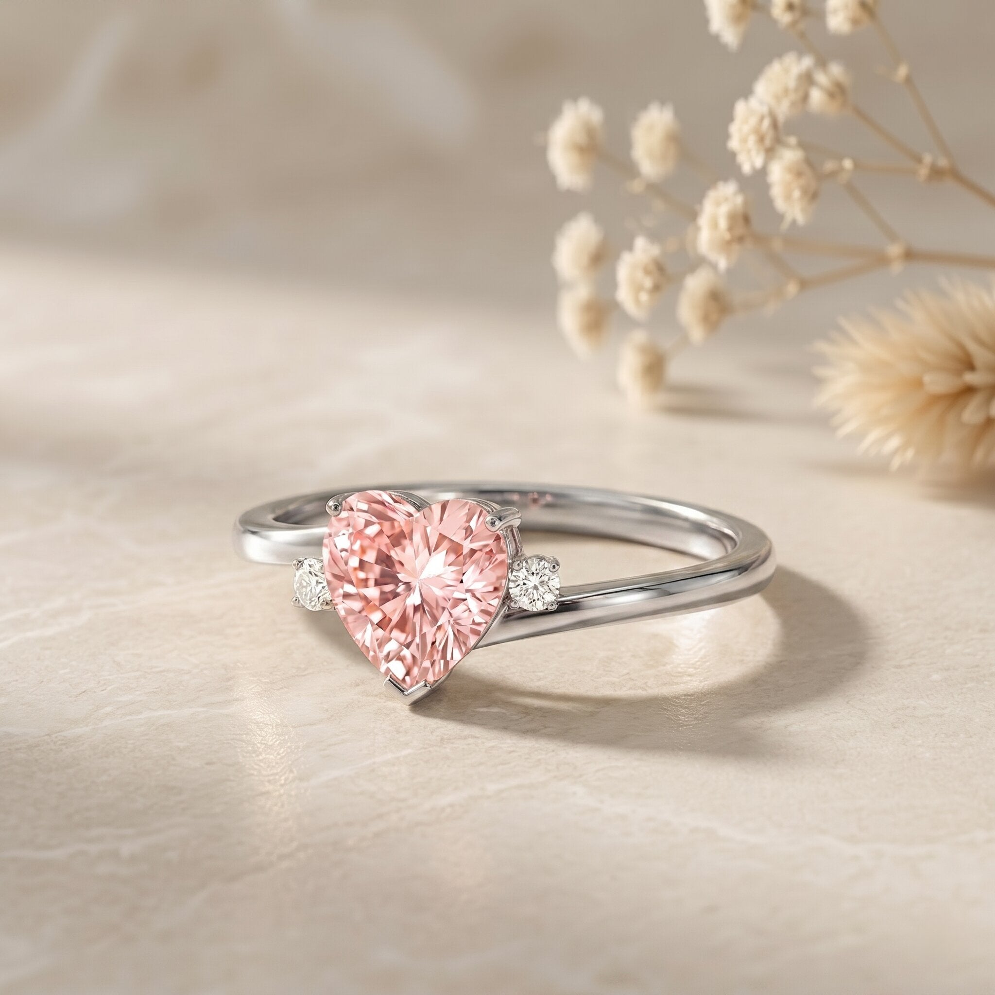 IGI Certified 1 CT Lab Grown Pink Diamond Heart Promise Ring VVS - Rosec Jewels