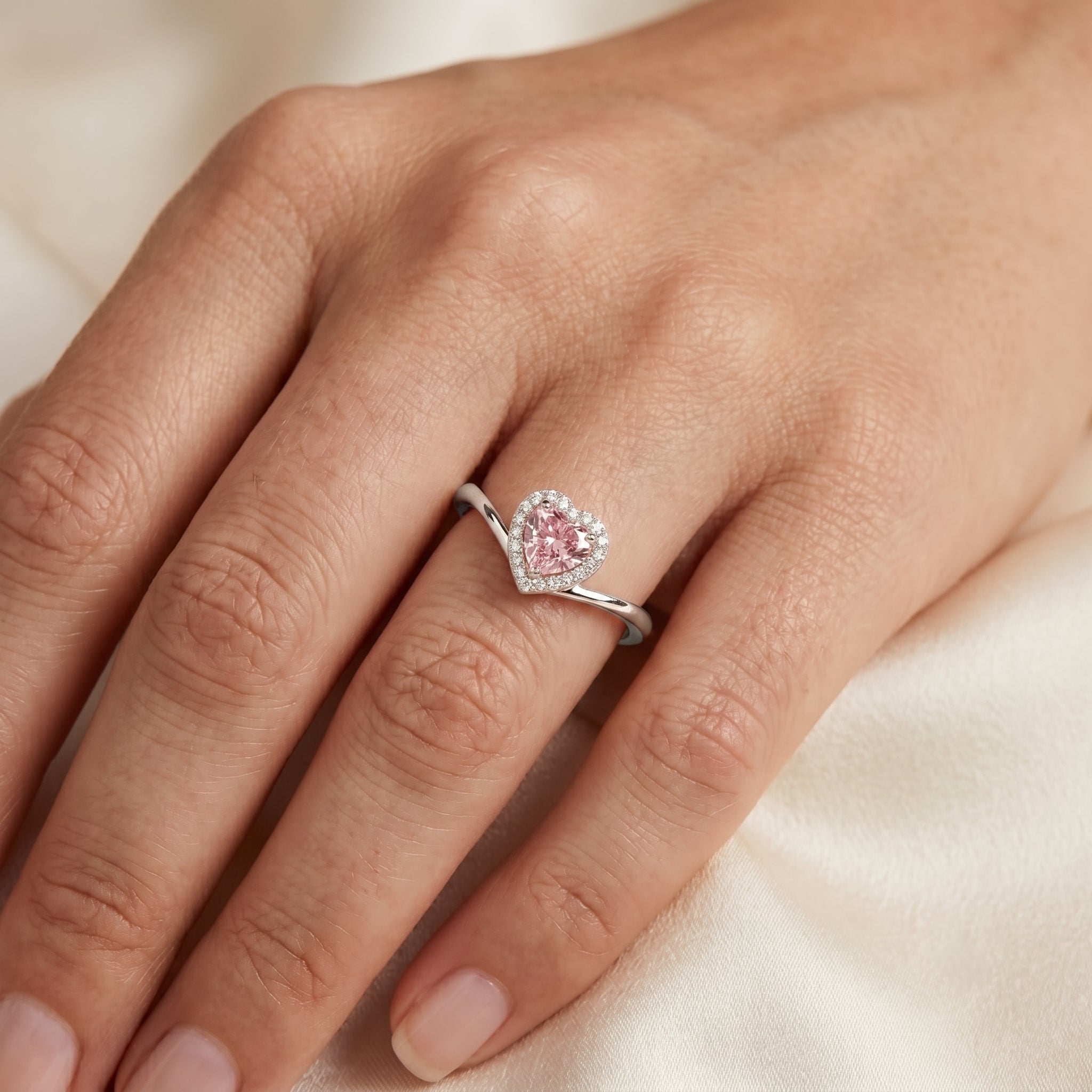 IGI Certified Lab Grown Pink Diamond Heart Promise Ring with Halo Fancy Pink - VS1 - Rosec Jewels