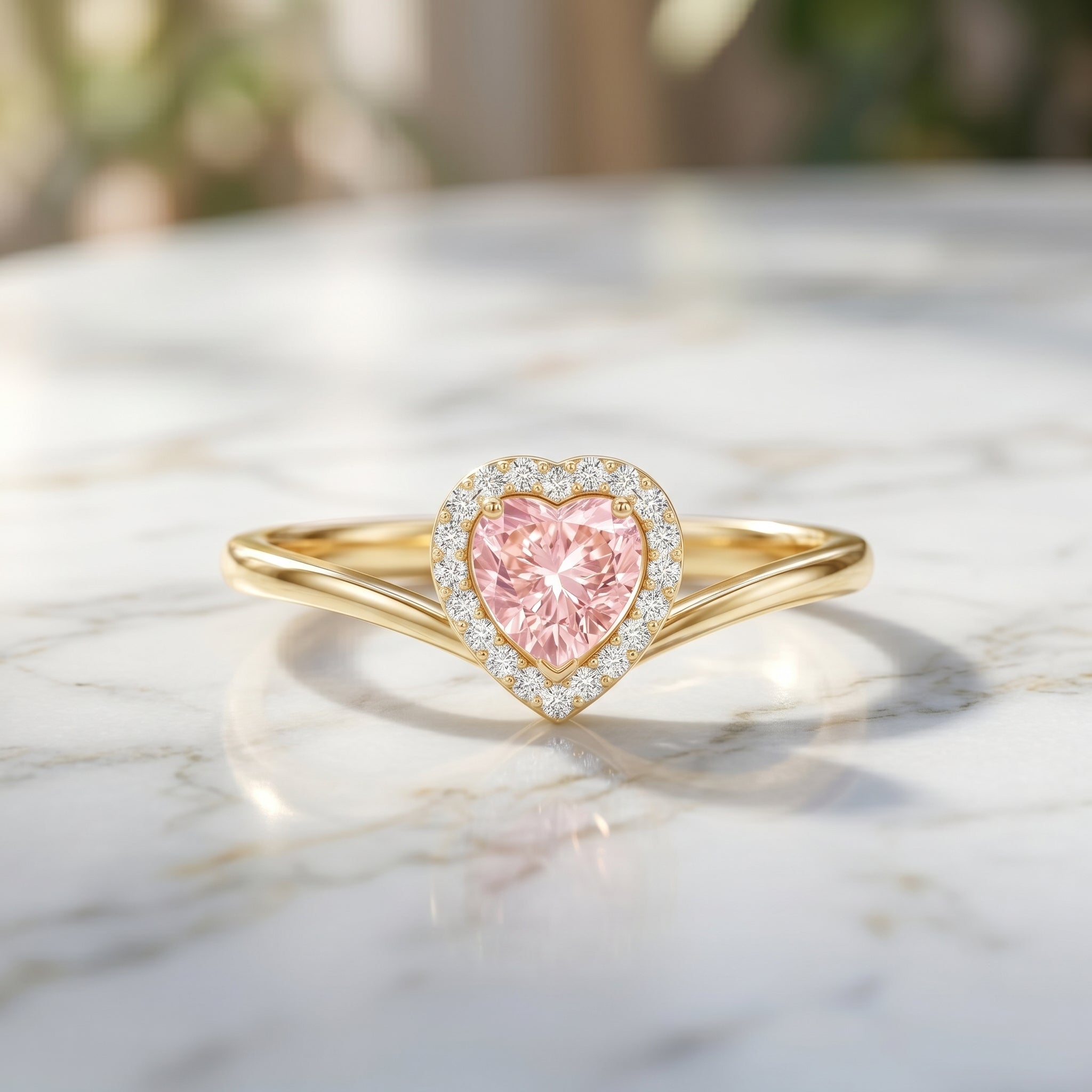 IGI Certified Lab Grown Pink Diamond Heart Promise Ring with Halo Fancy Pink - VS1 - Rosec Jewels